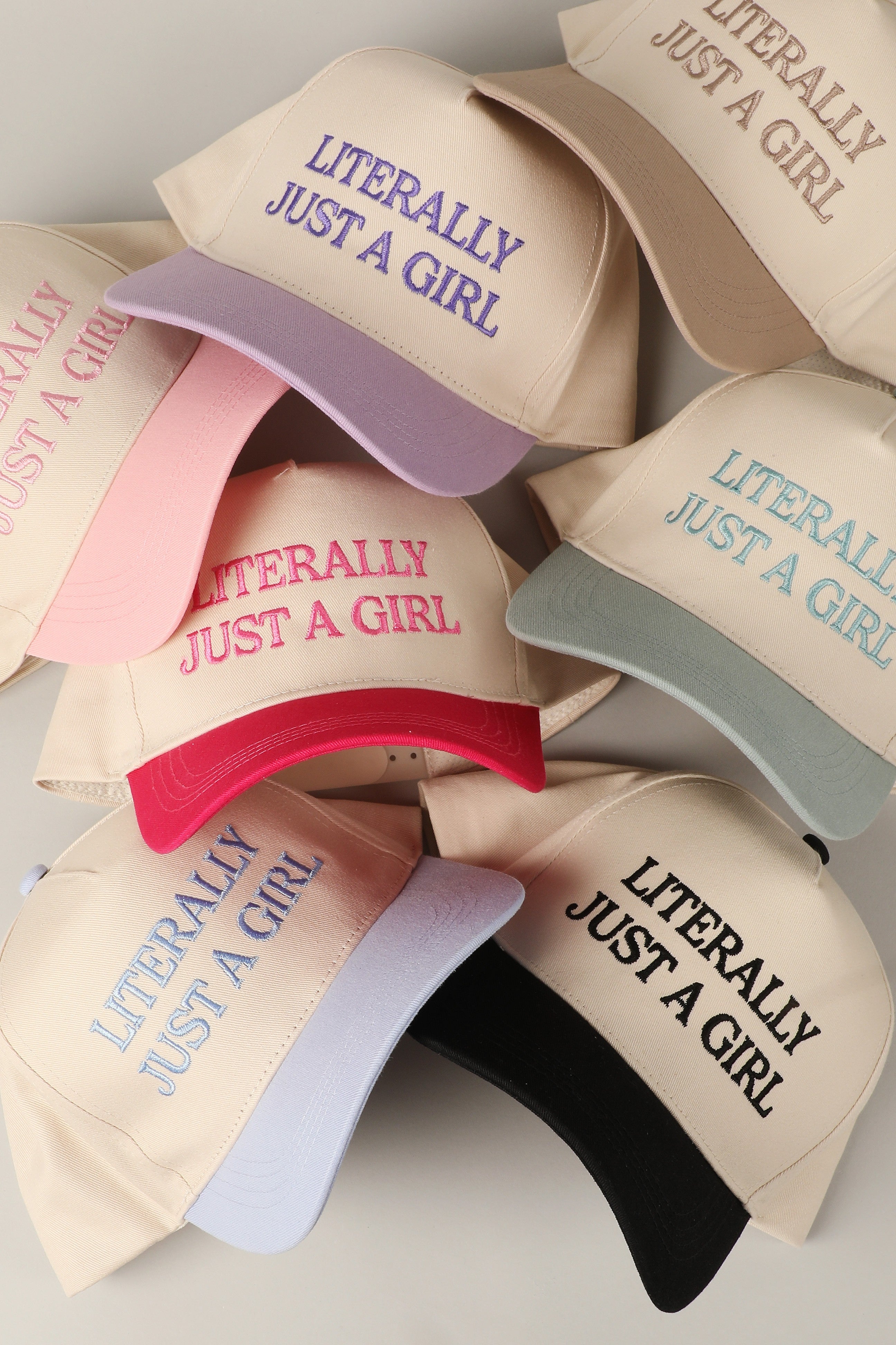 Literally Just A Girl Black Embroidered Two Tone Trucker Hat