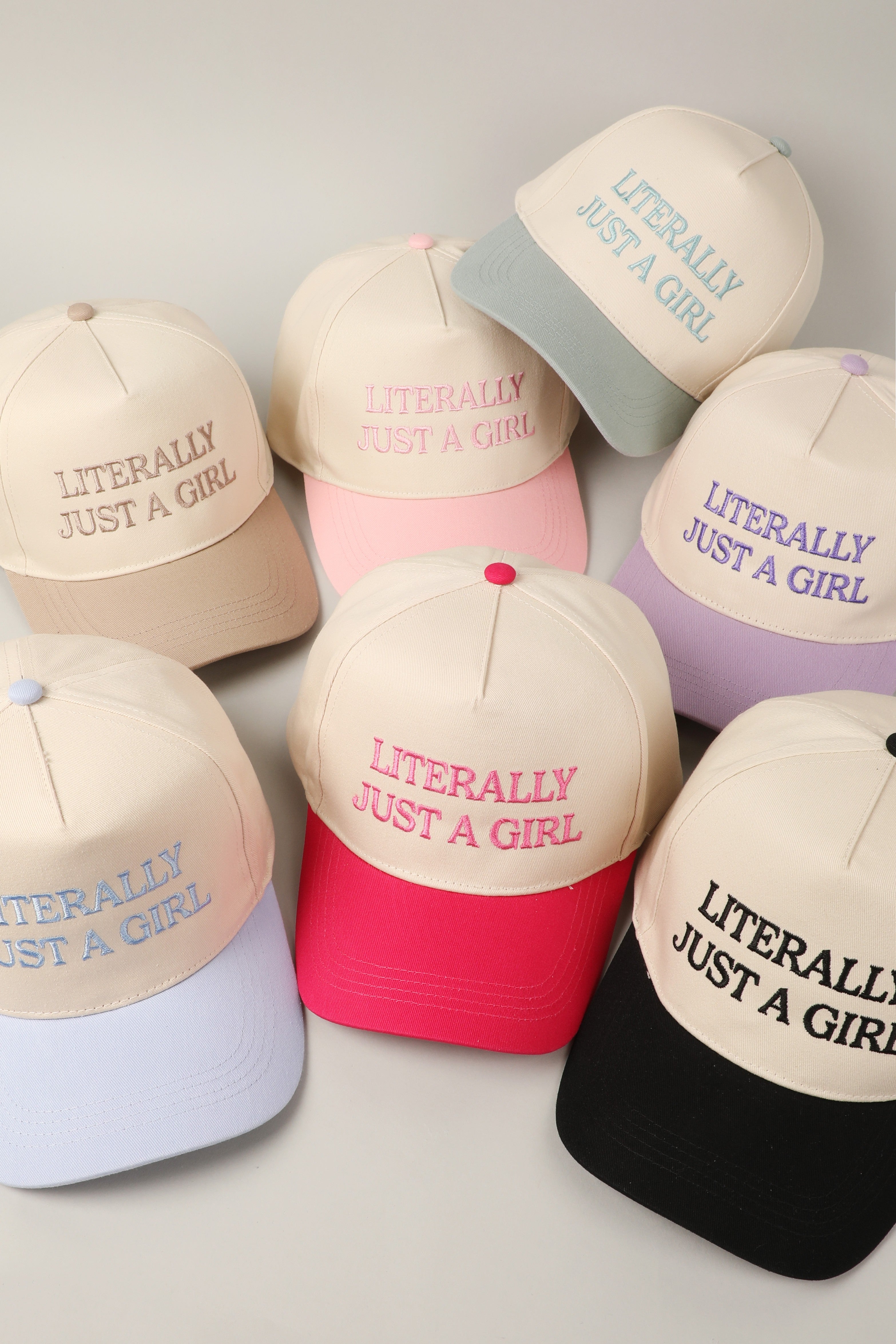 Literally Just A Girl Black Embroidered Two Tone Trucker Hat