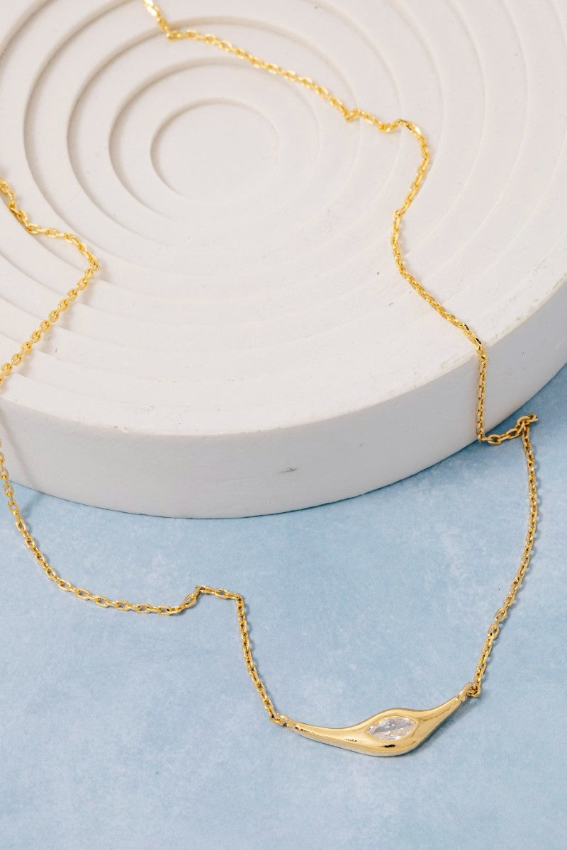 Long Ornate Cz Stud Pendant Necklace