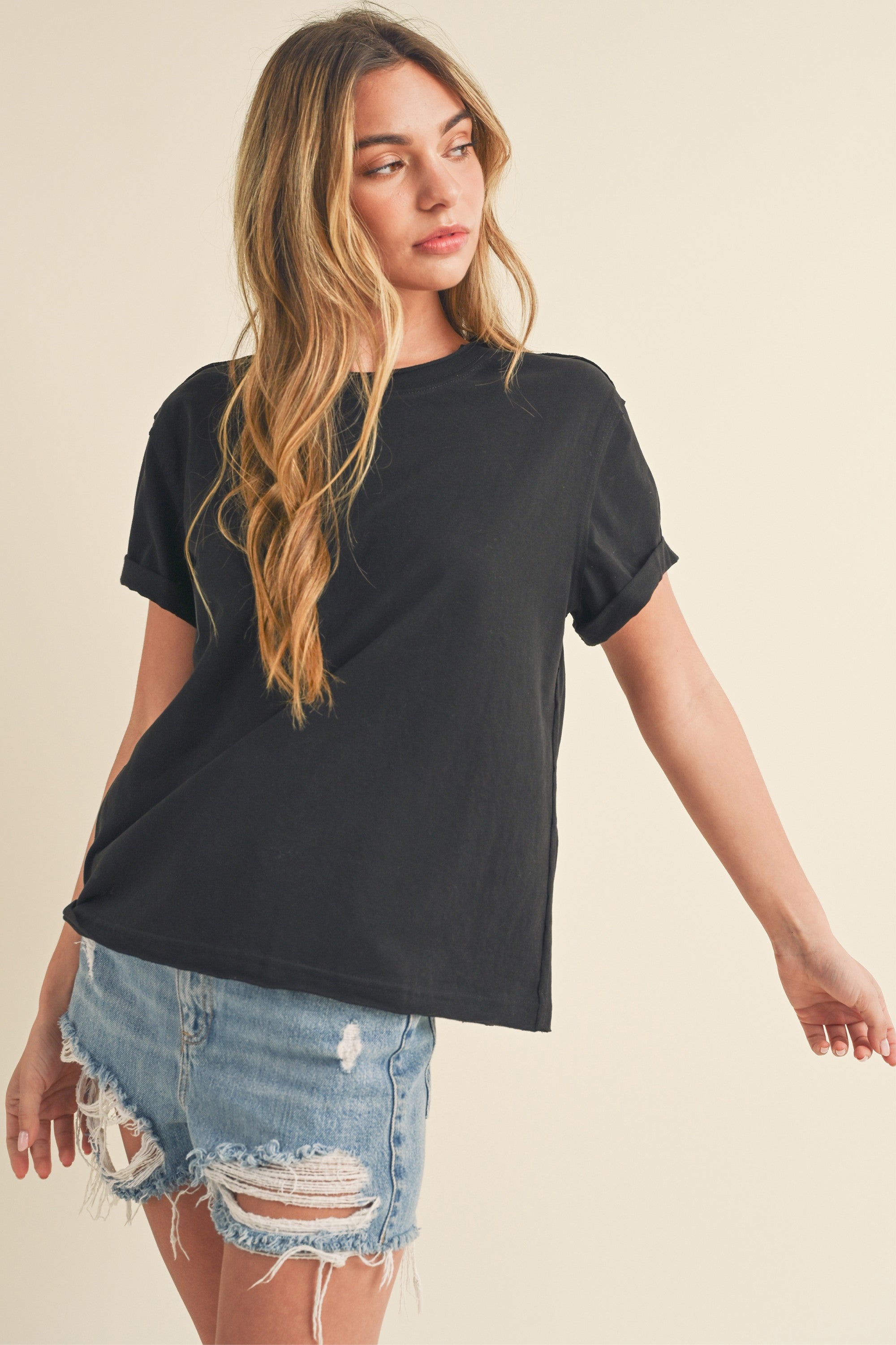 Mali Black Baby Tee Short Sleeve Top