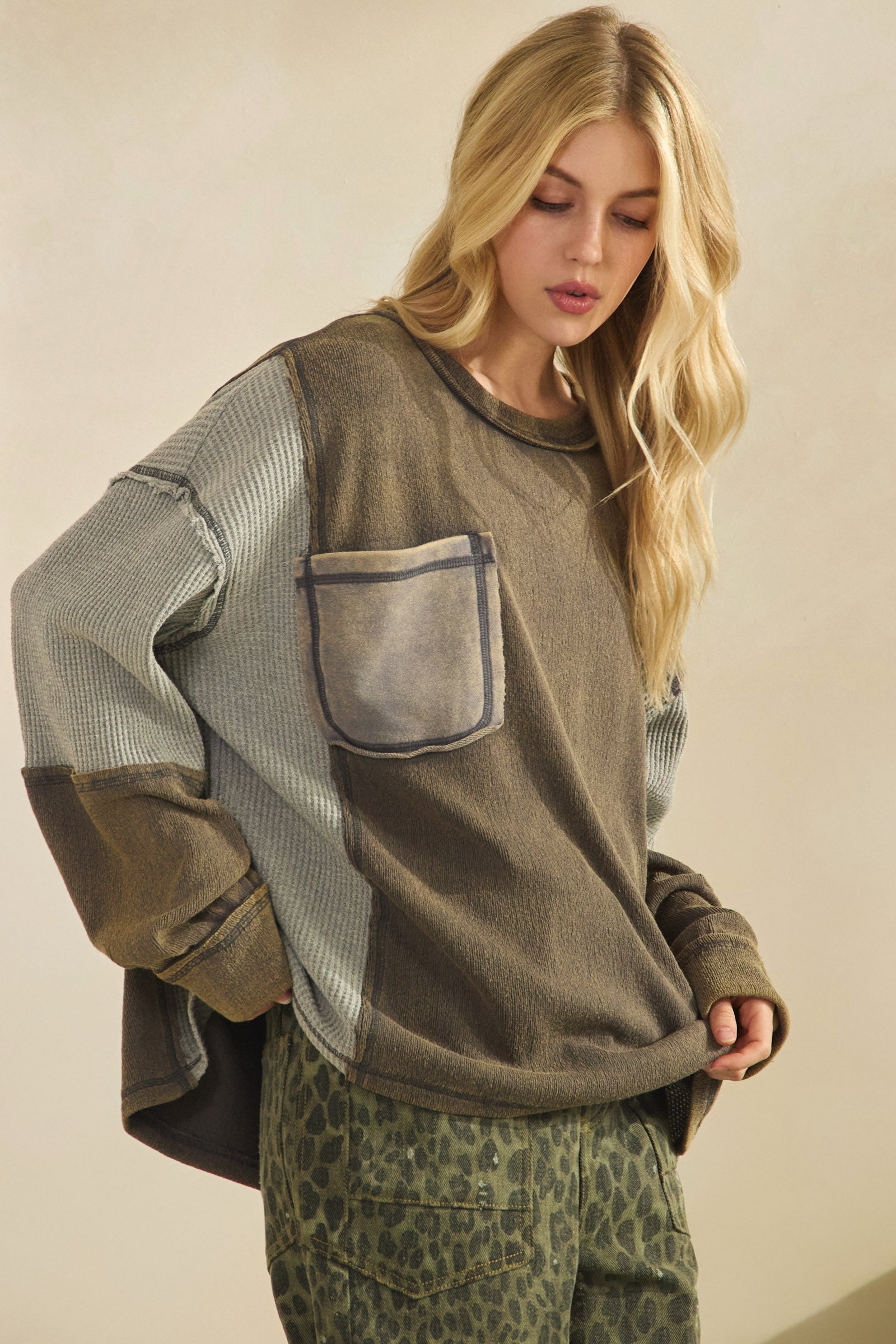 Mixed Media Patchwork Ash Pocket Pullover