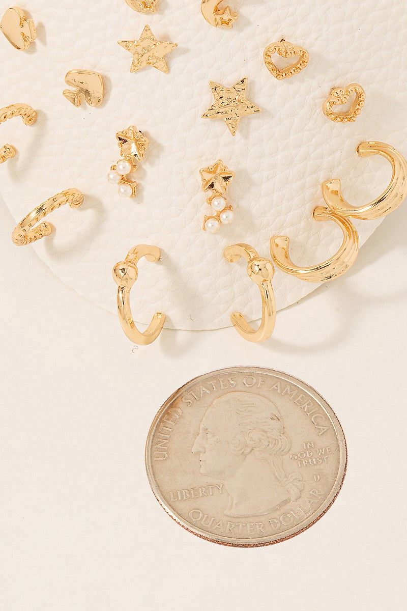 Mixed Stars Hearts Studs And Hoops Earrings Set