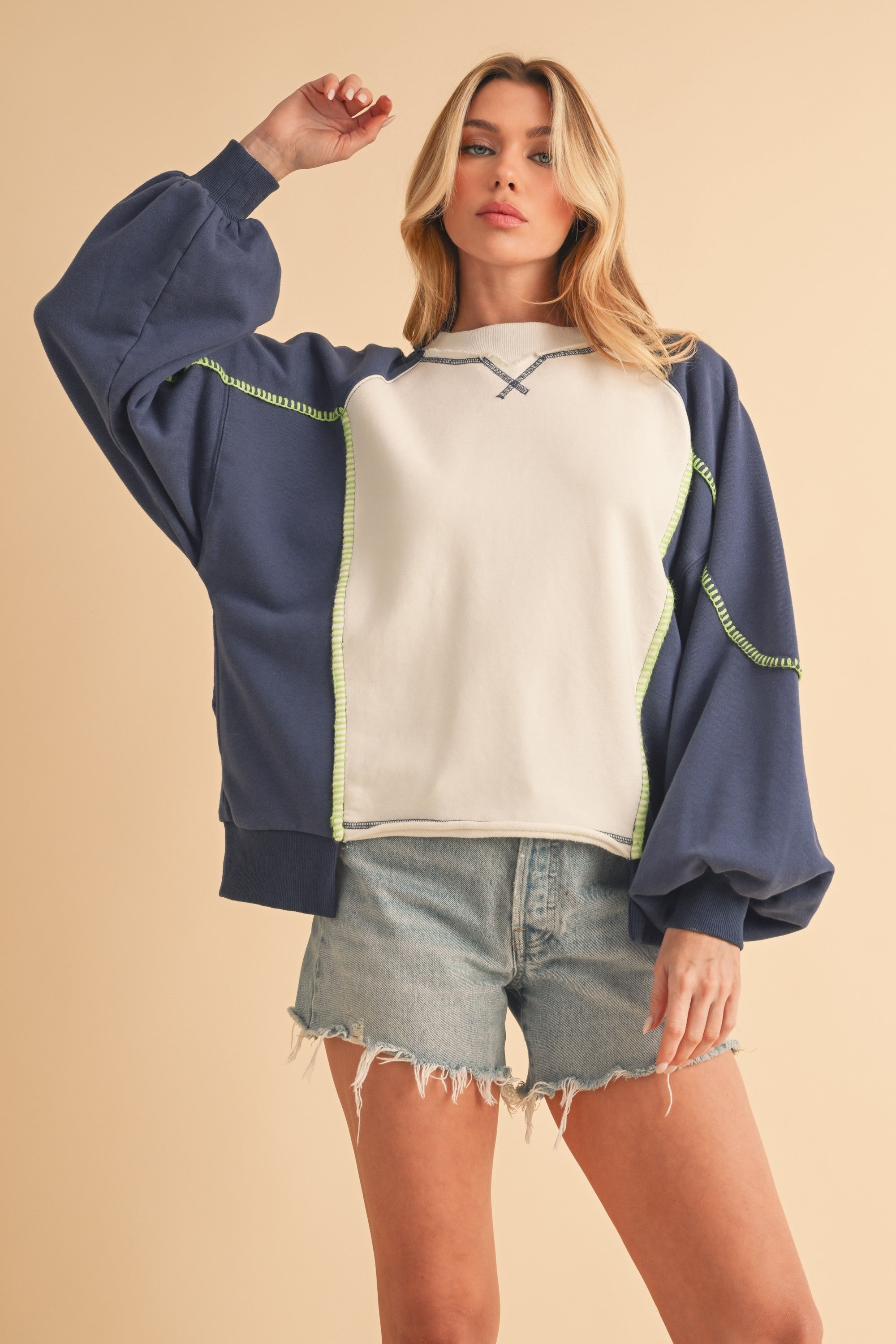 Nya Blue & White Color-Block Sweater