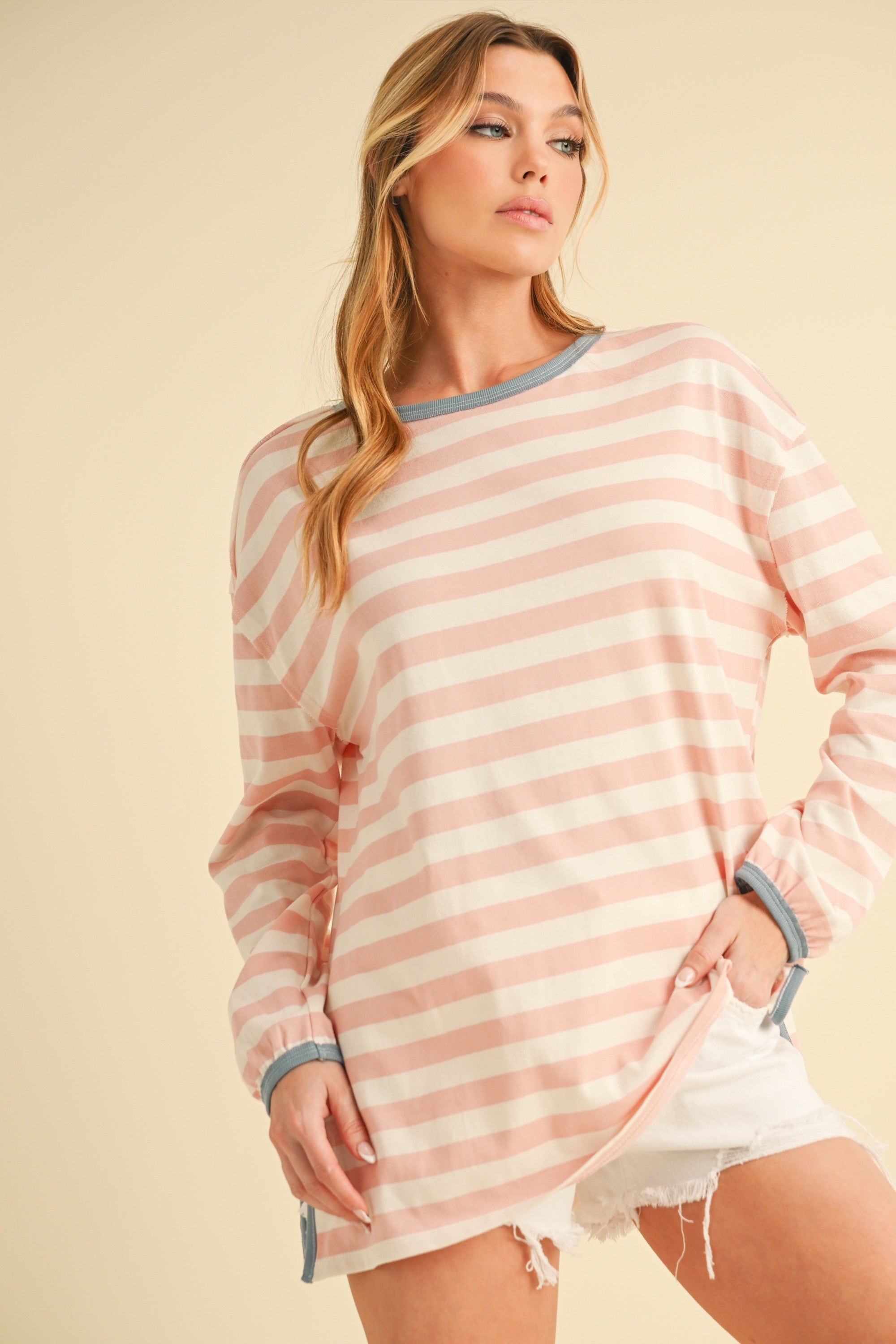 Onida Pink & White Striped Top