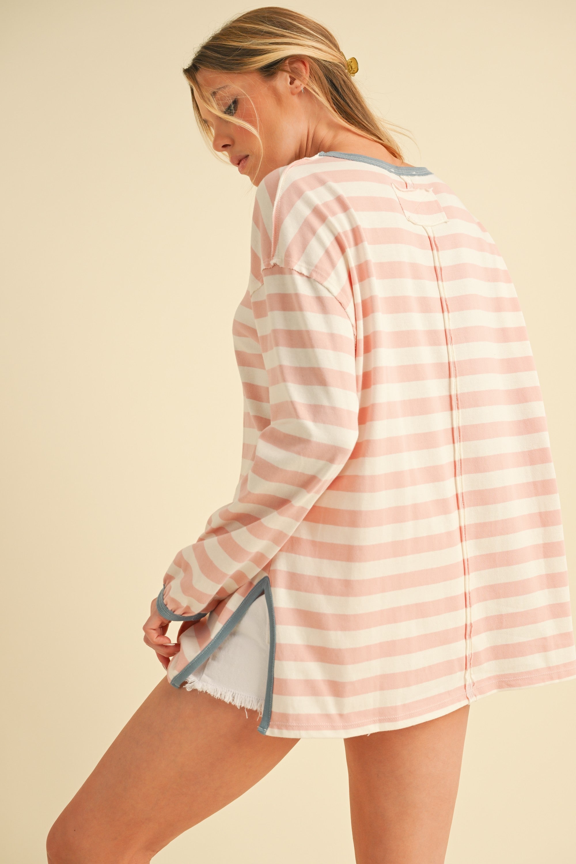 Onida Pink & White Striped Top