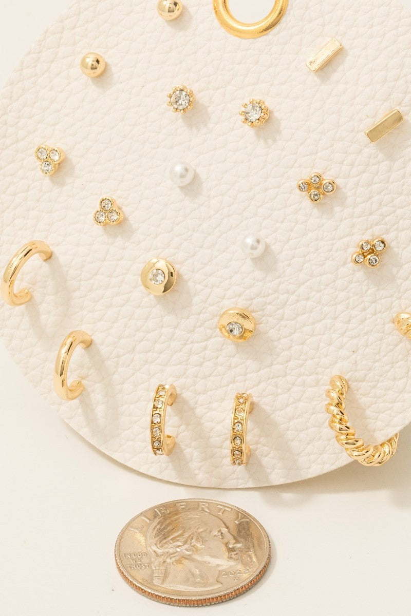 Pearl And Gem Studs Assorted Stud And Hoop Earrings Set