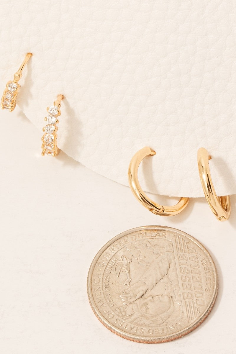 Pearl Charm And Rhinestones Mixed Hoop Earrings Set