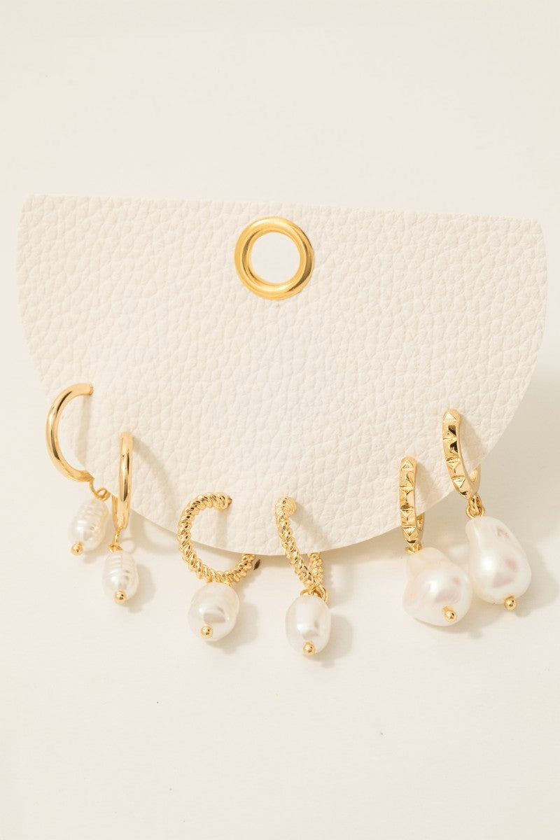 Pearl Charm Hoop Earrings Set