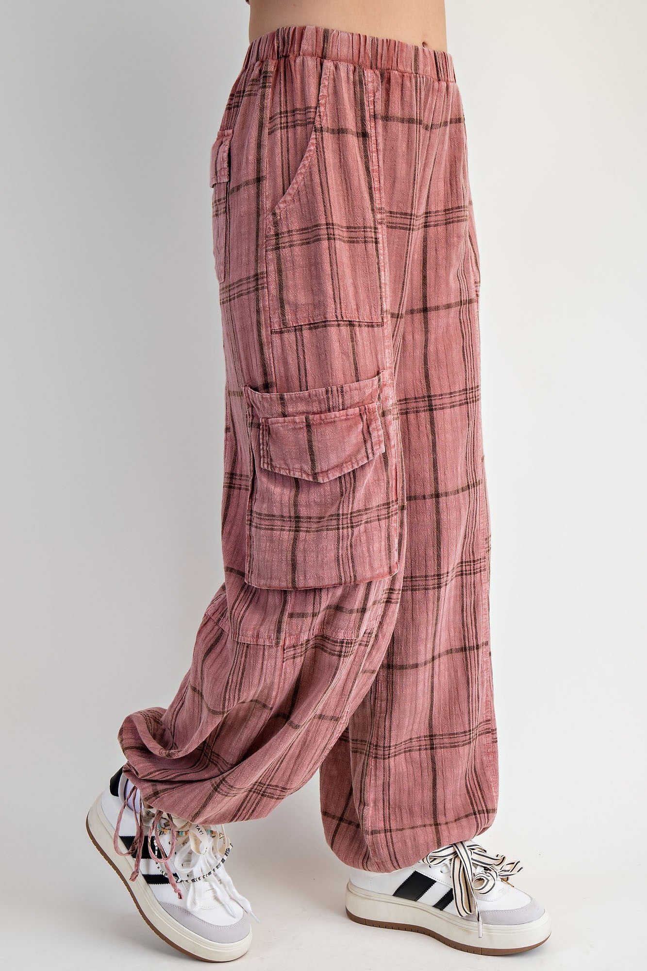 Plaid Mauve Mineral Washed Pants