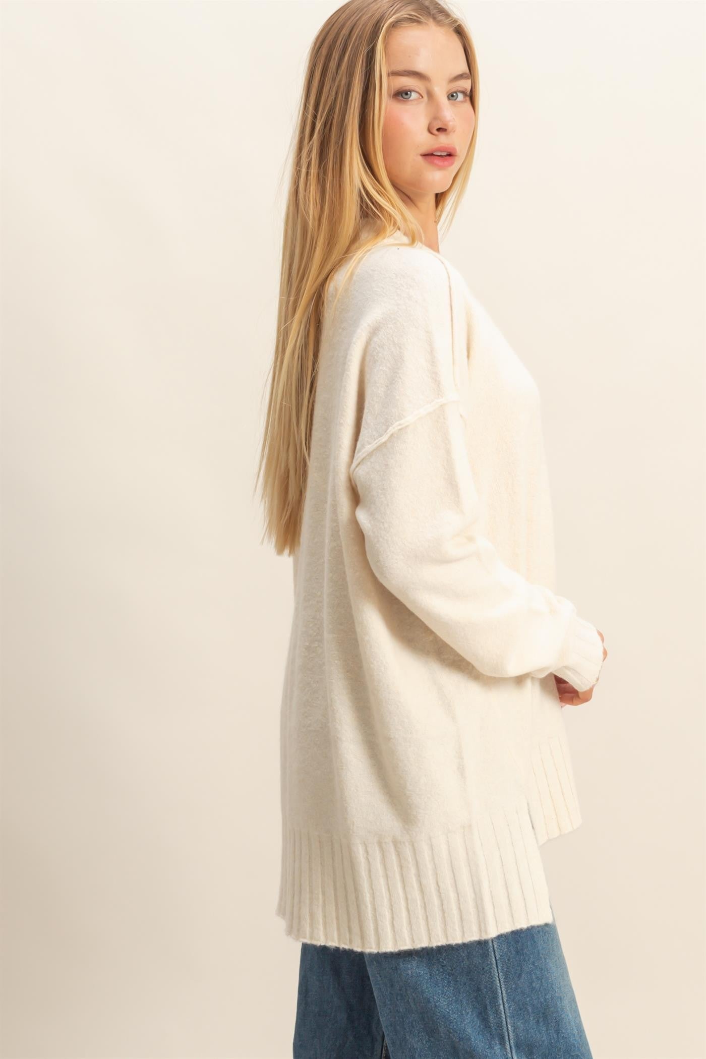 Relaxed Fit Stylish Whip Cream Sweater