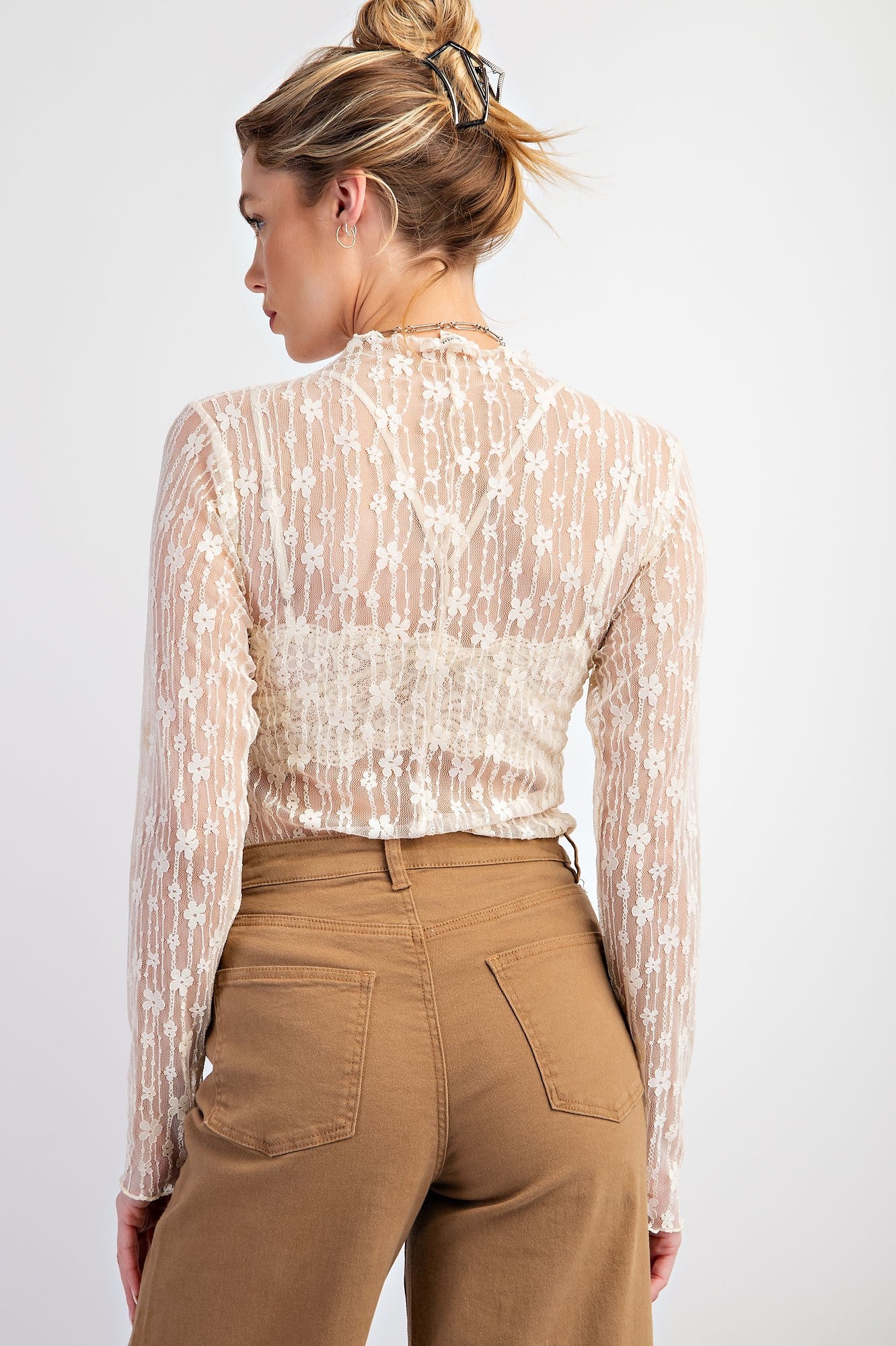 See Through Ivory Floral Lace Top