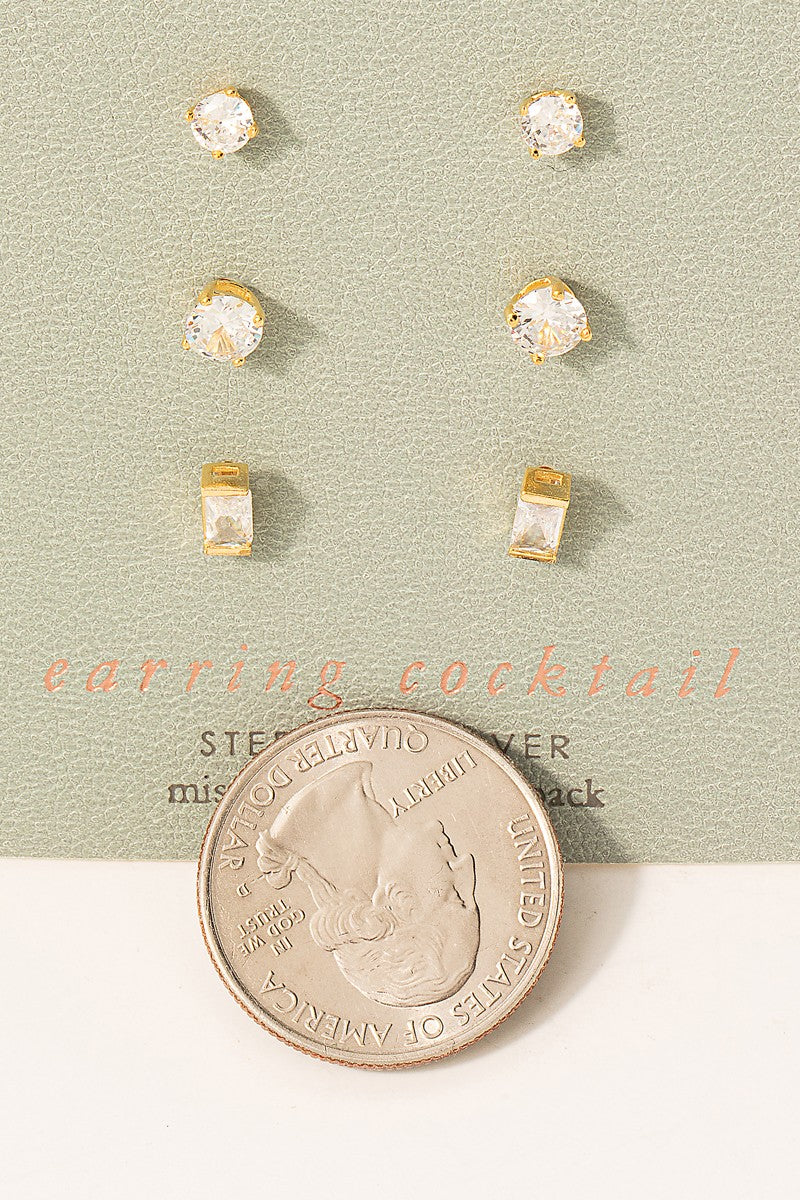 Sterling Silver Gold Stud Earrings Set