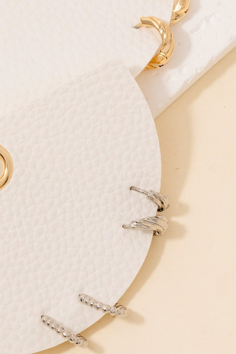 Textured Three Pair Mini Hoop Earrings Set