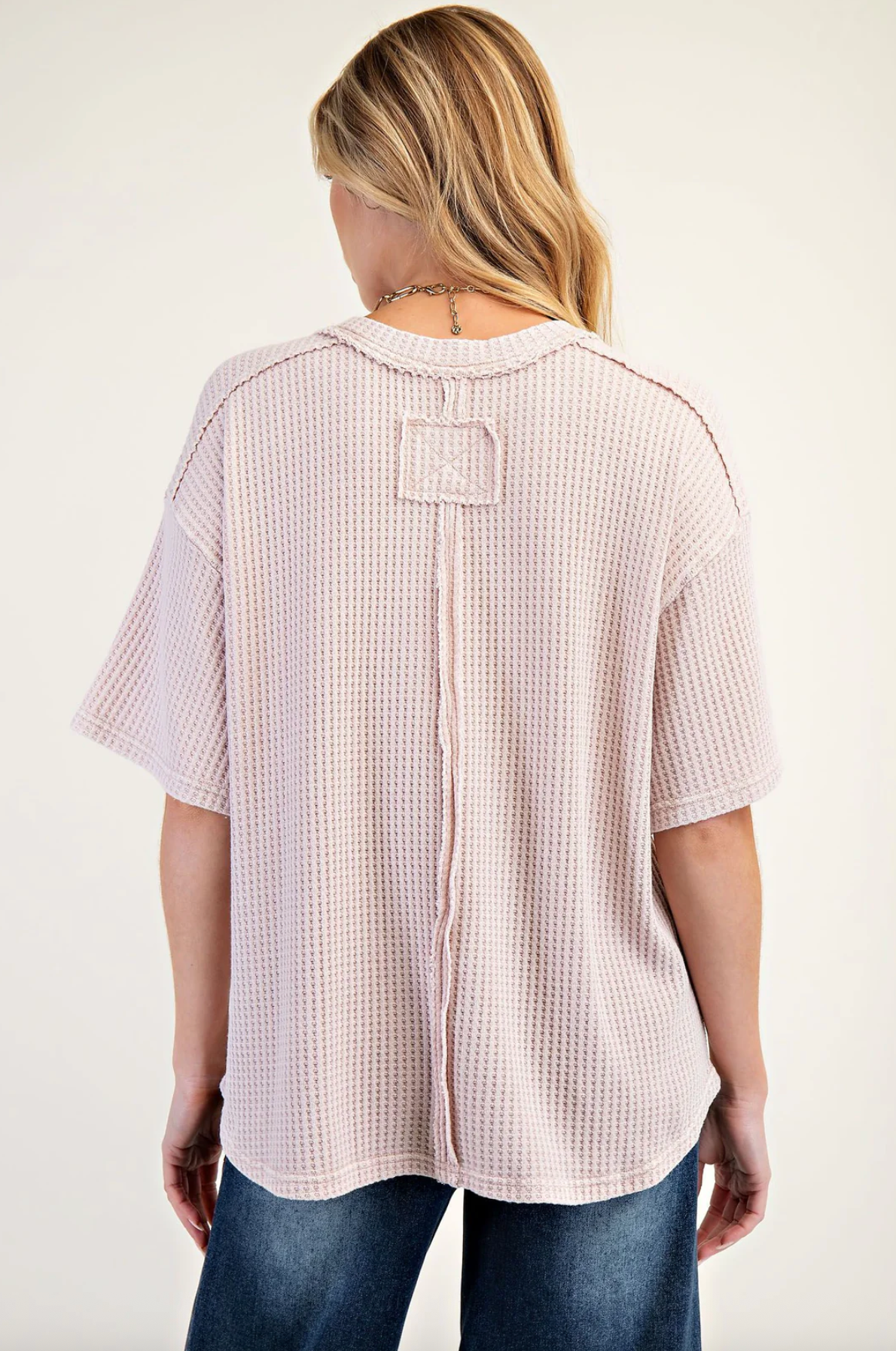 Thermal Knit V Rose Mineral Washed Top