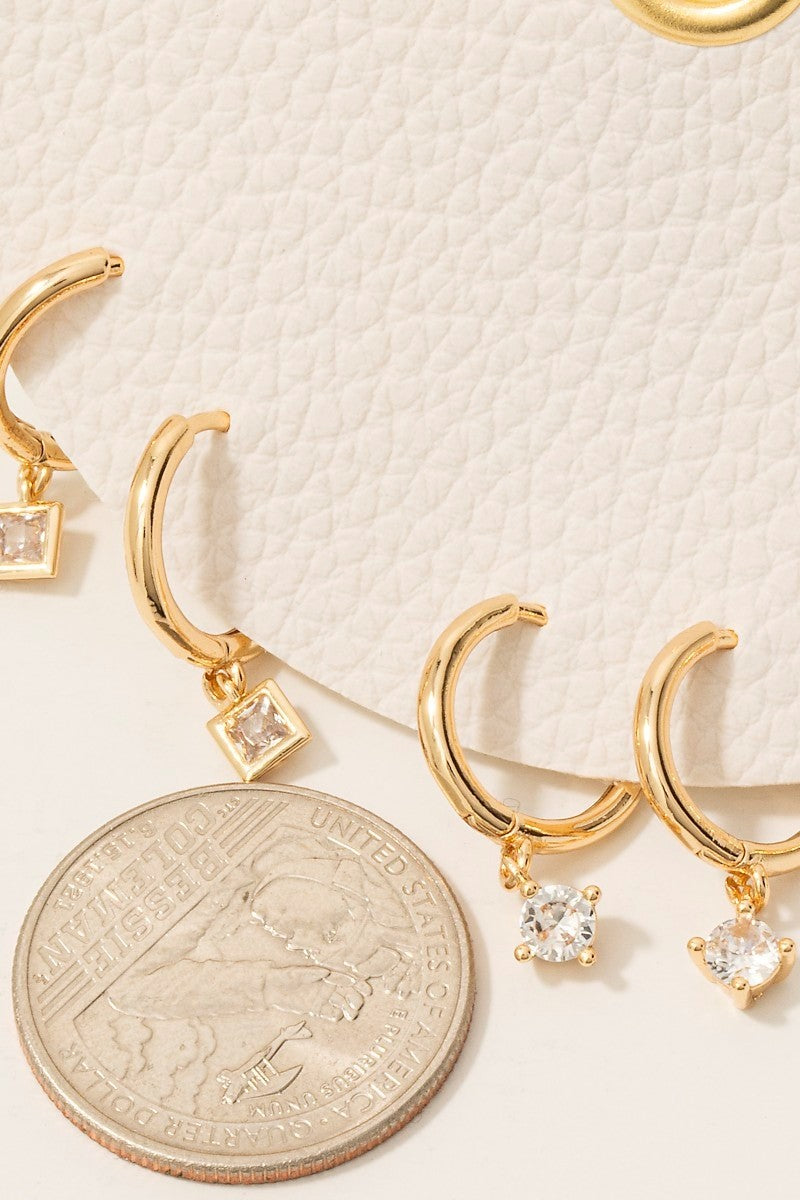 Three Pair Rhinestone Drop Hoop Earrings Set