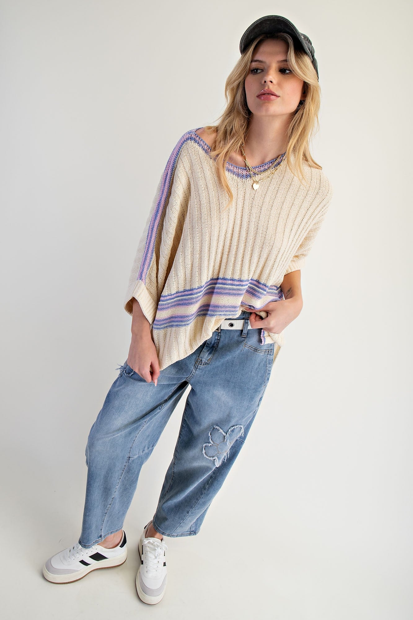 V-Neck Natural Rib Knit Sweater Top