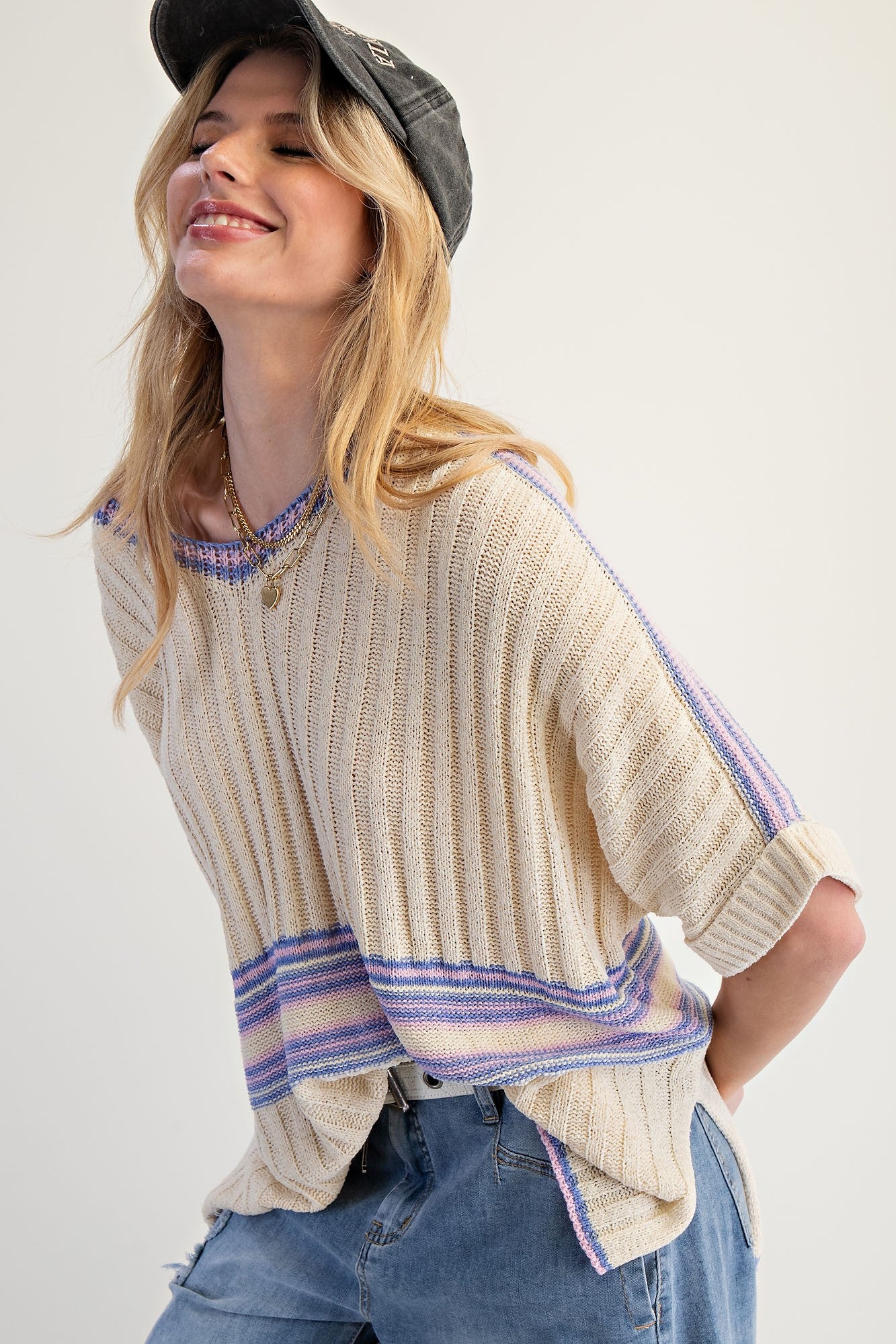 V-Neck Natural Rib Knit Sweater Top