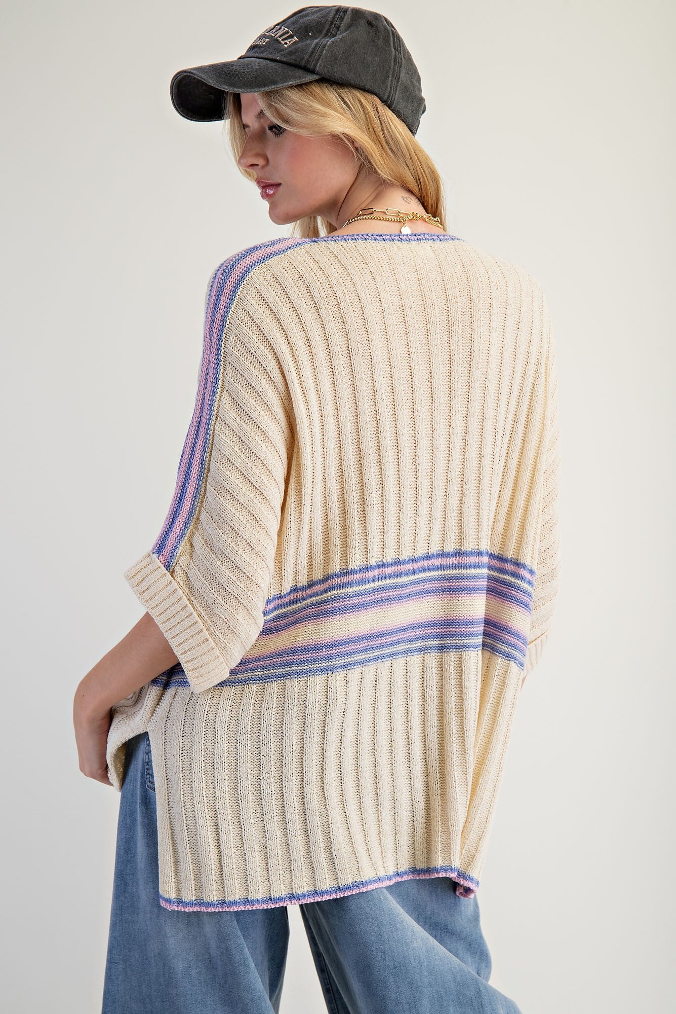 V-Neck Natural Rib Knit Sweater Top