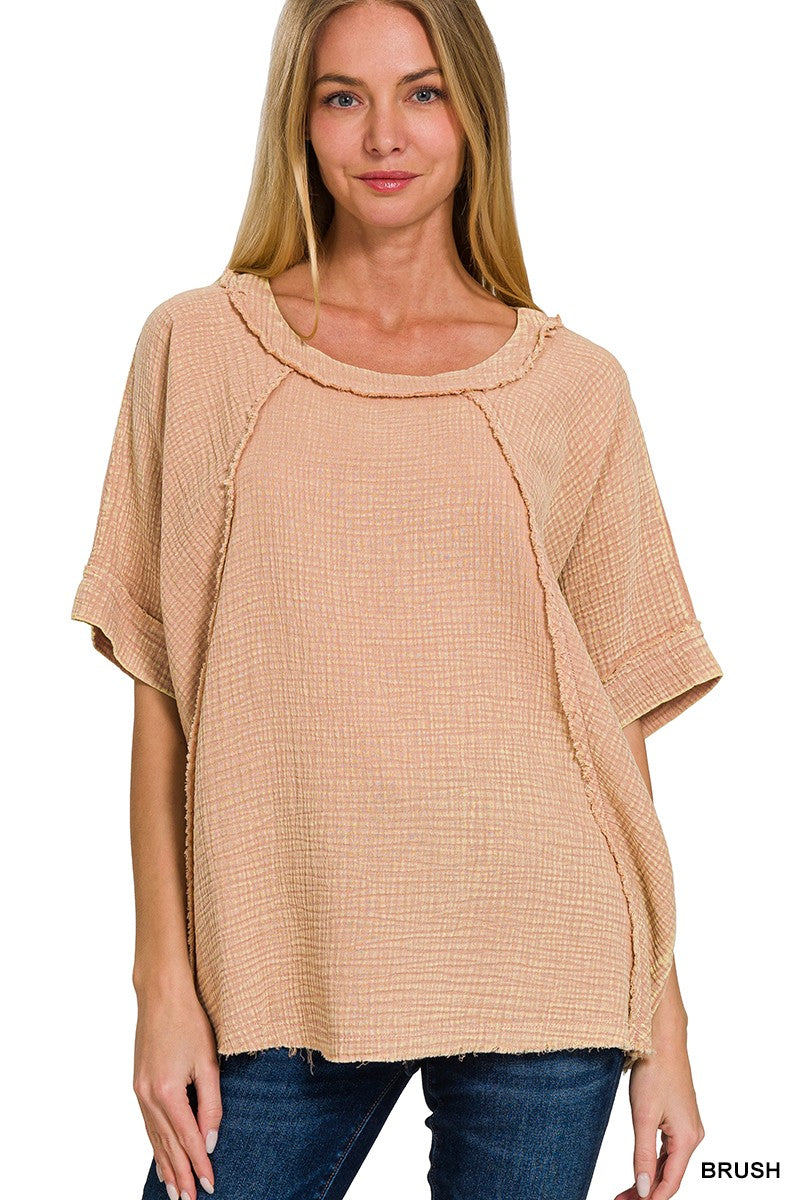 Washed Blush Double Gauze Raglan Sleeve Shirt