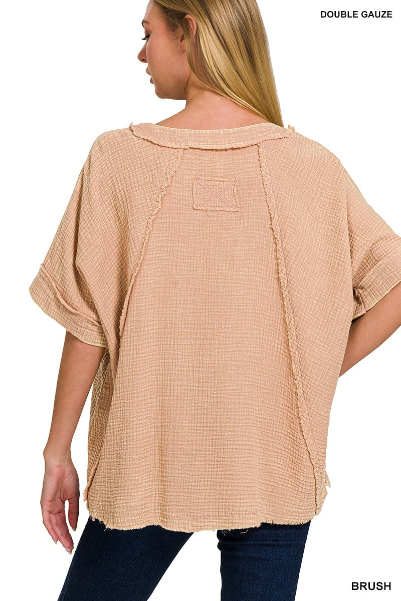 Washed Blush Double Gauze Raglan Sleeve Shirt