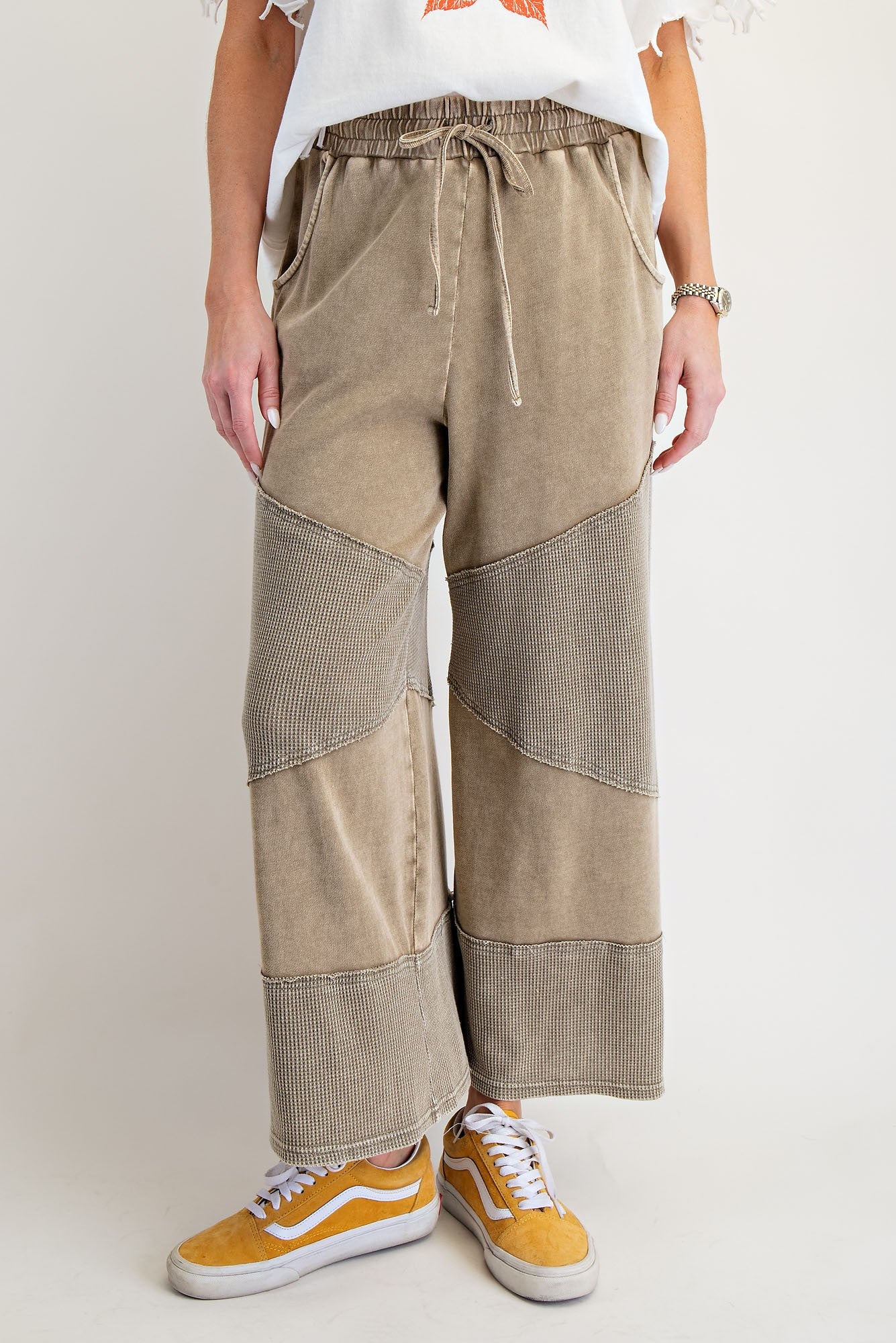 Washed Faded Olive Thermal Mix Terry Knit Pants