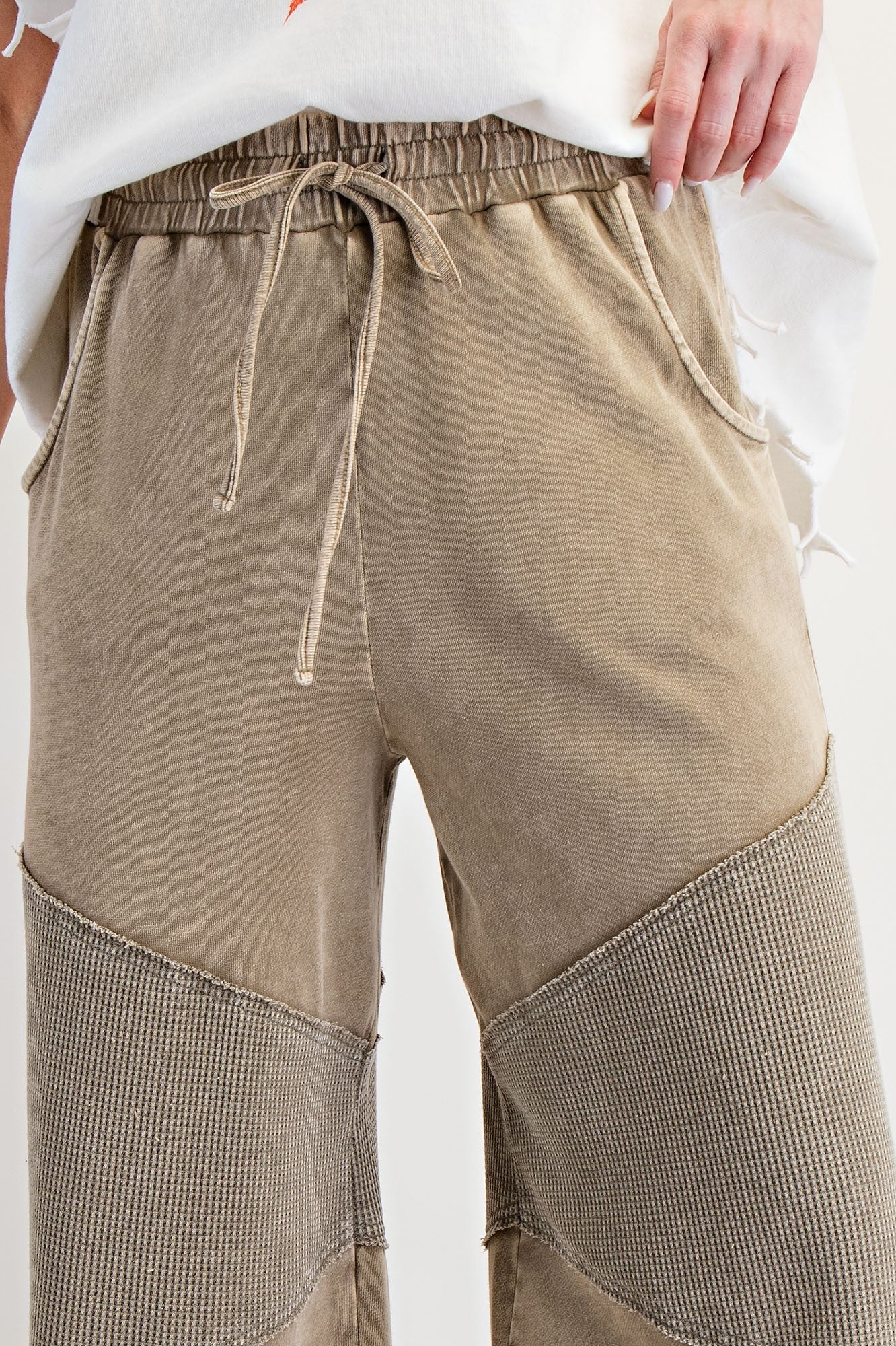Washed Faded Olive Thermal Mix Terry Knit Pants
