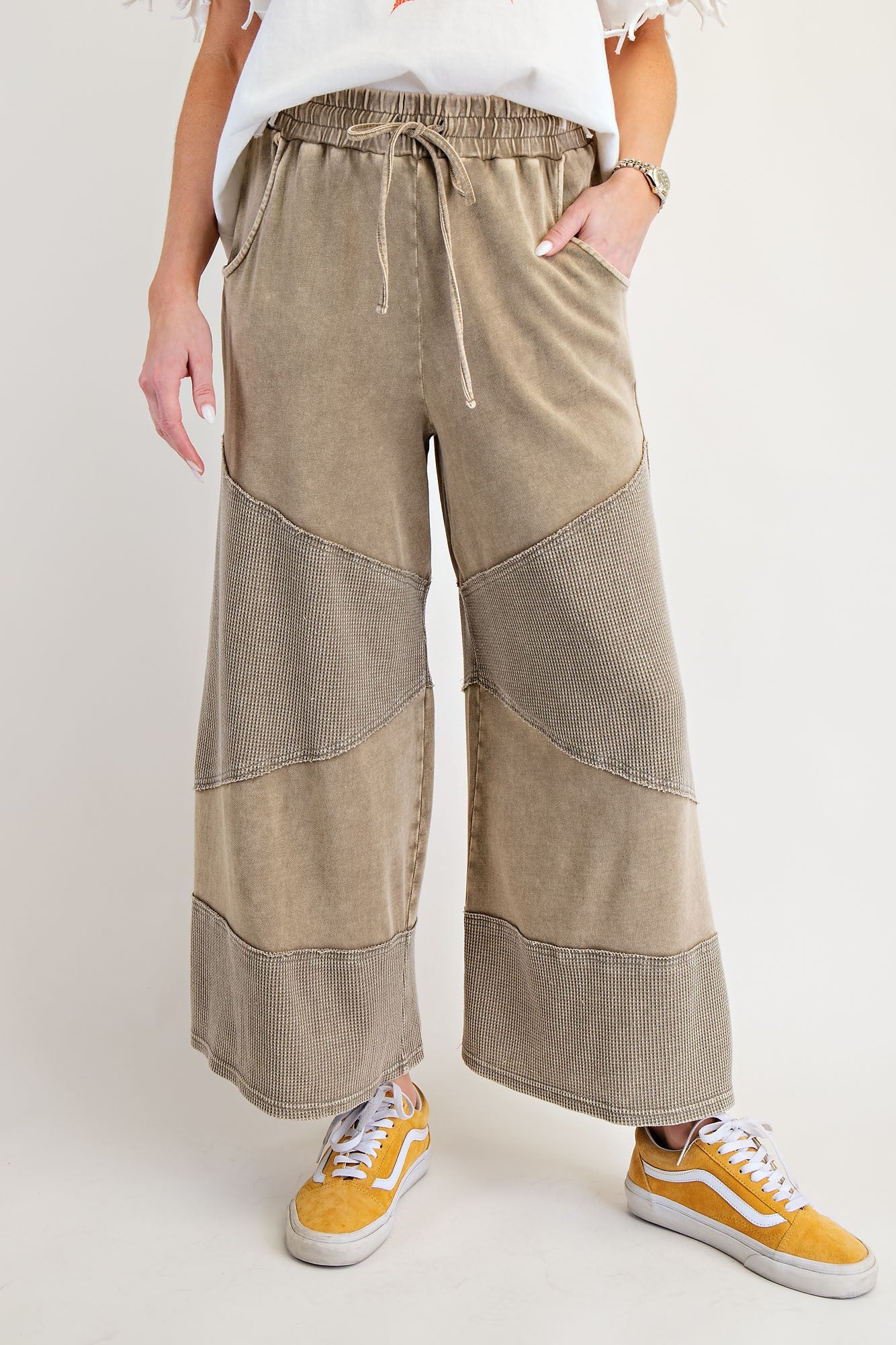 Washed Faded Olive Thermal Mix Terry Knit Pants