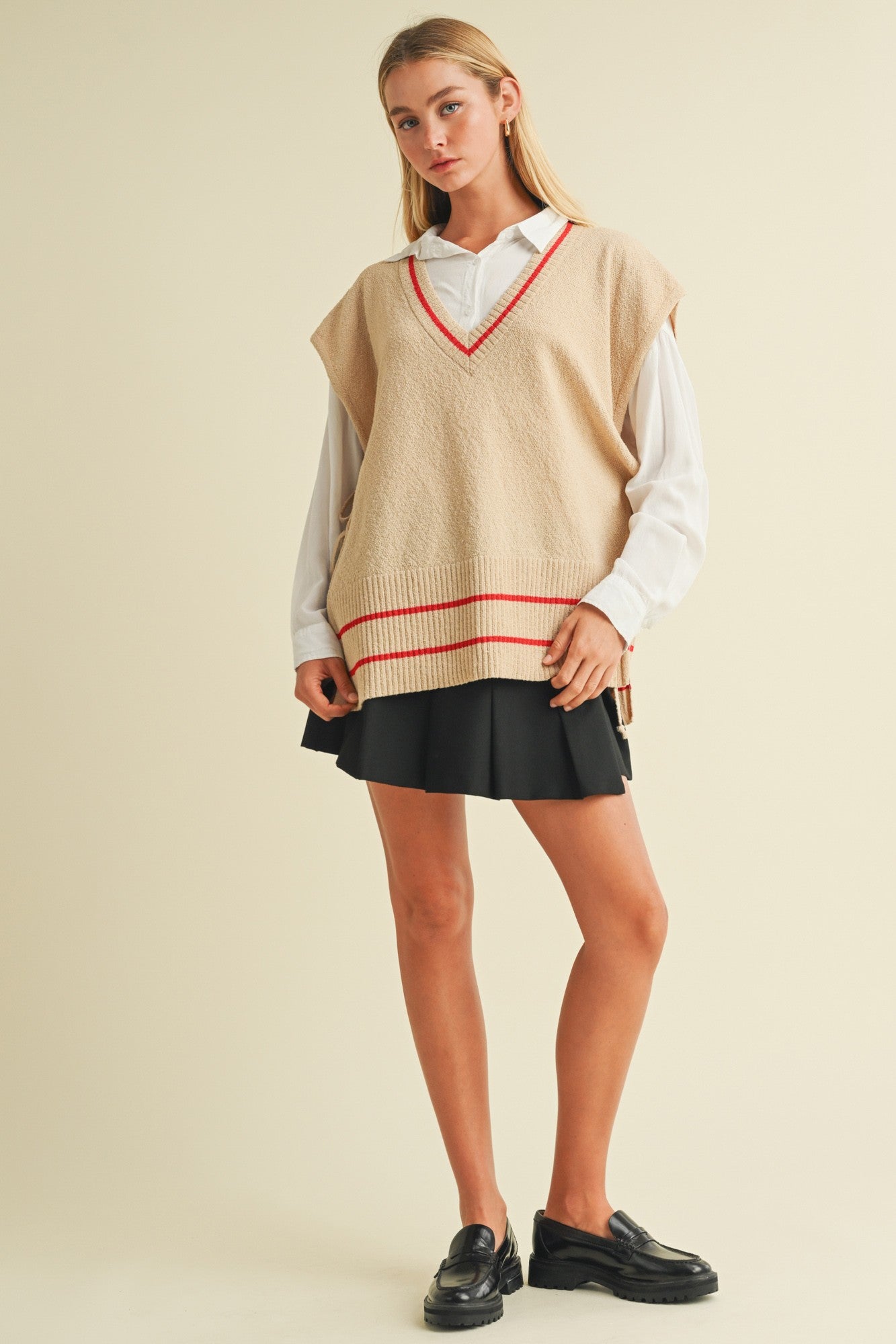 Open Side Tie V Neck Sweater Vest Top