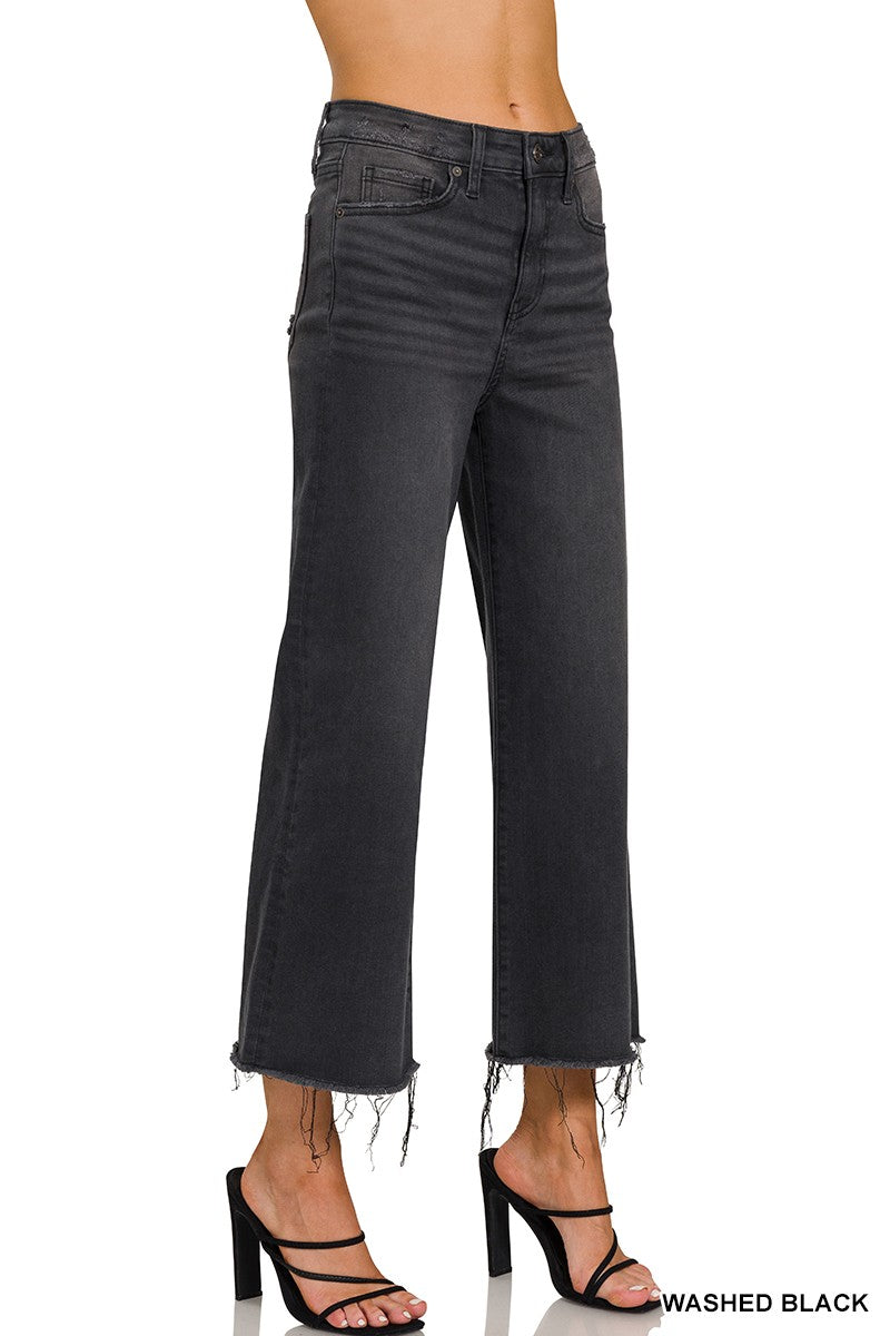 High Rise Washed Black Cropped Jean Pants