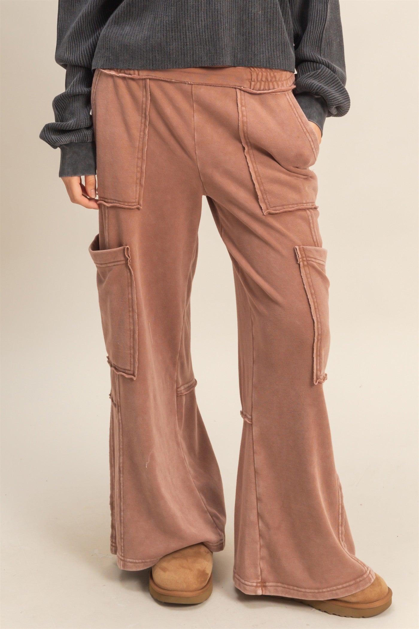 Chestnut Mineral Washed Oversized Cargo Sweatpants
