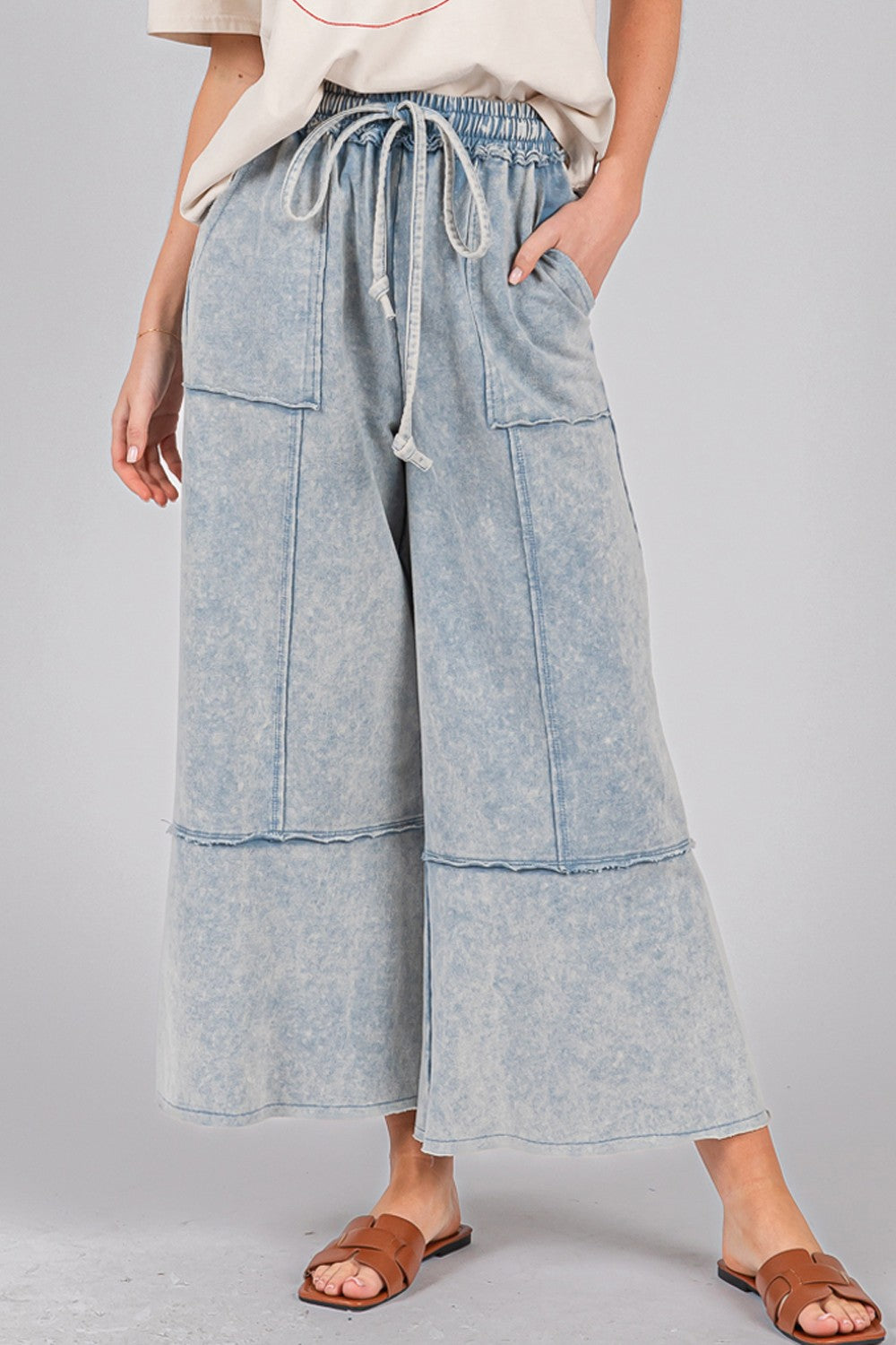 Denim Mineral Washed Terry Knit Pants