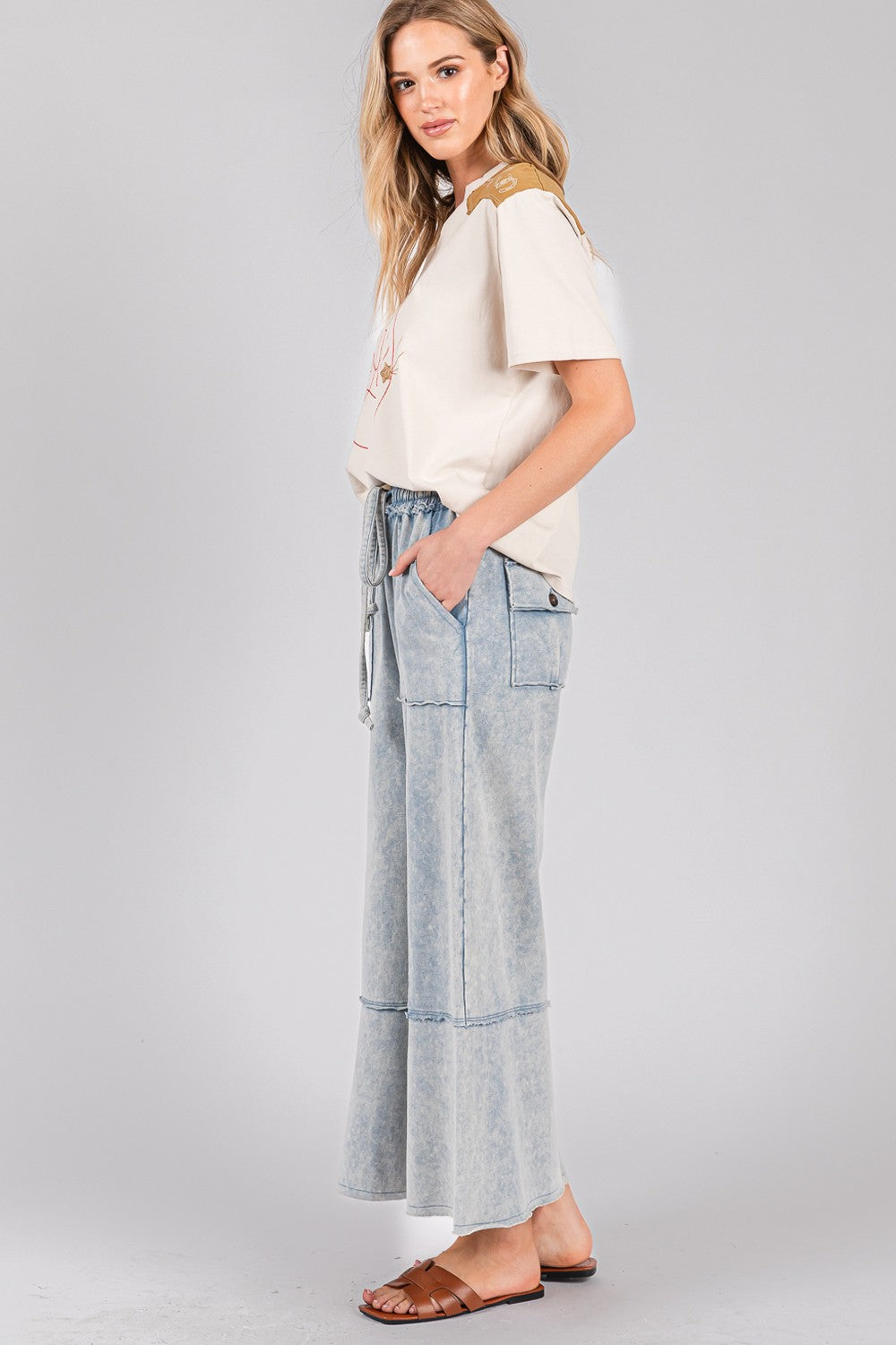 Denim Mineral Washed Terry Knit Pants