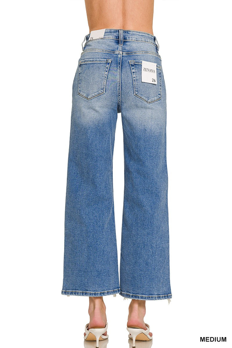 Distressed Raw Hem Medium Blue Denim Pants