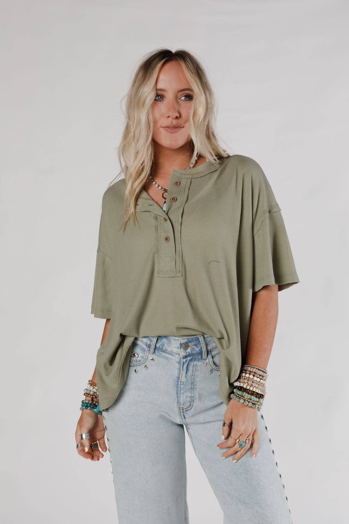 Soft Plume Henley Top - Sage