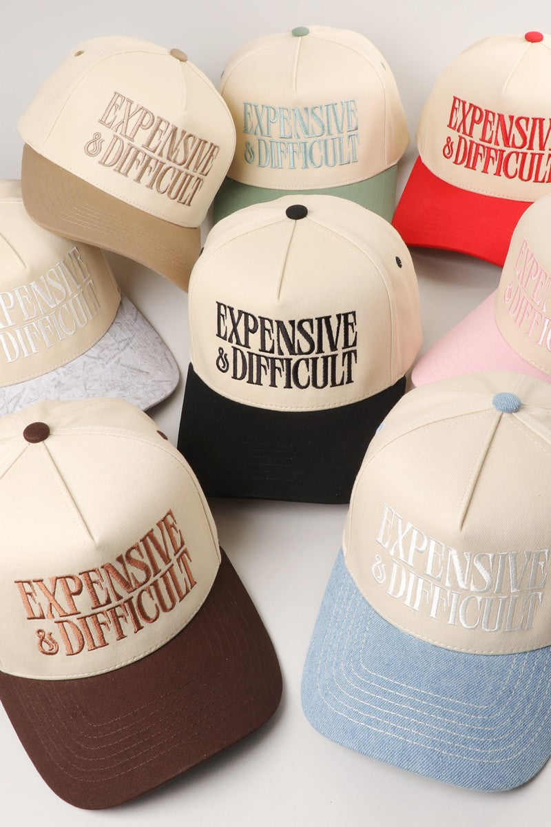 Expensive And Difficult Brown Embroidered Trucker Hat