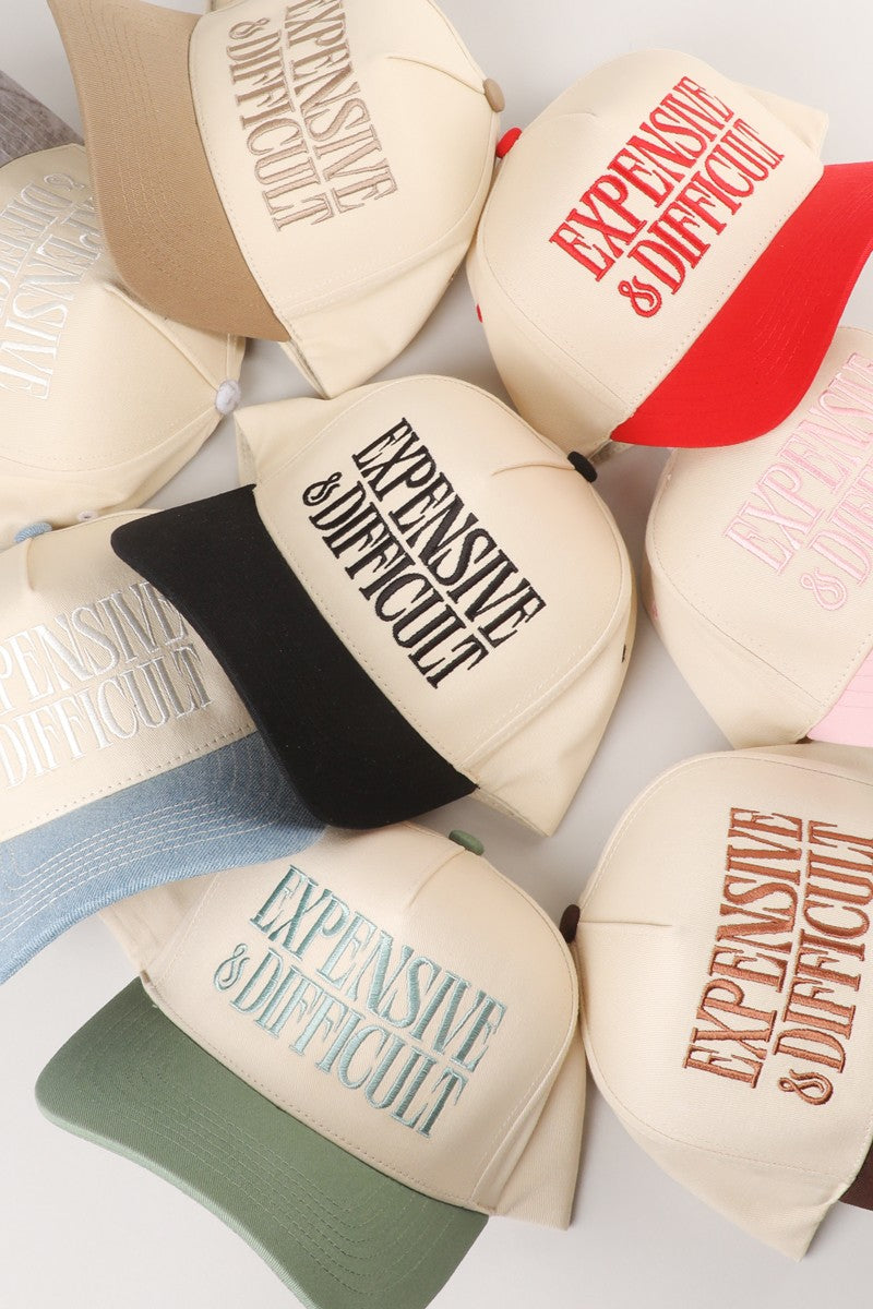 Expensive And Difficult Brown Embroidered Trucker Hat