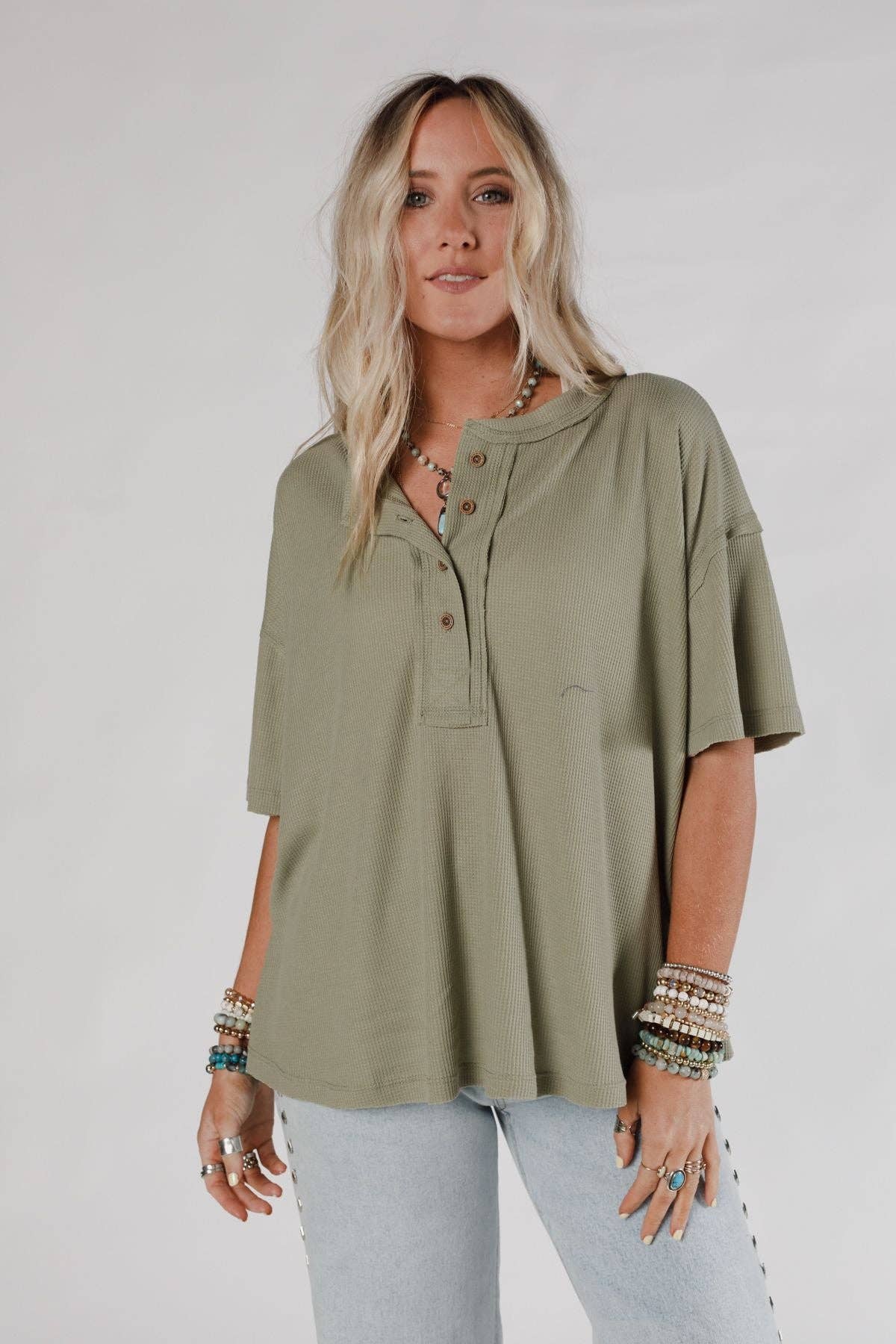 Soft Plume Henley Top - Sage