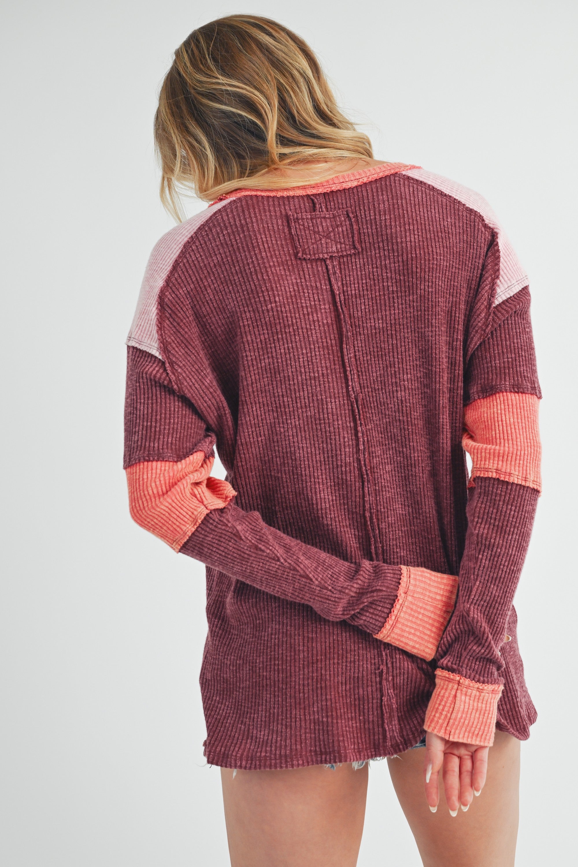 Gretal Burgundy Color Block Layering Top
