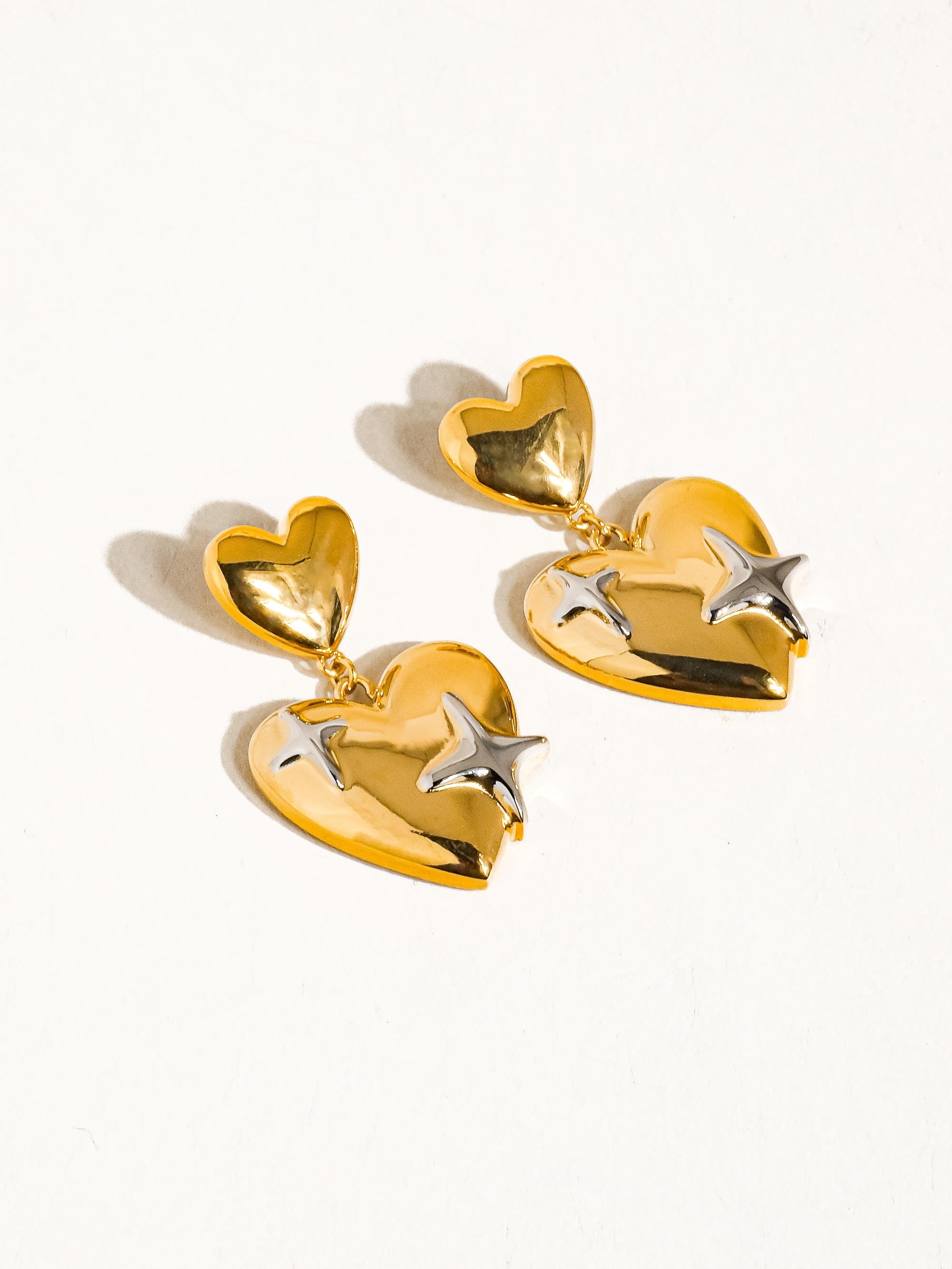 18k Gold Non-tarnish Heart & Star Dangle Earring