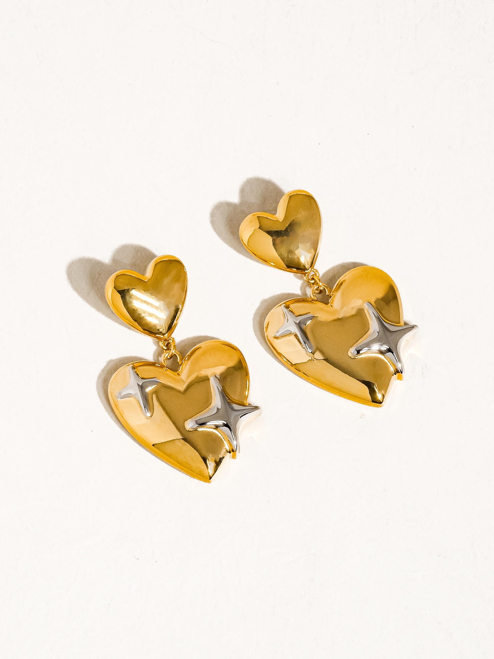 18k Gold Non-tarnish Heart & Star Dangle Earring