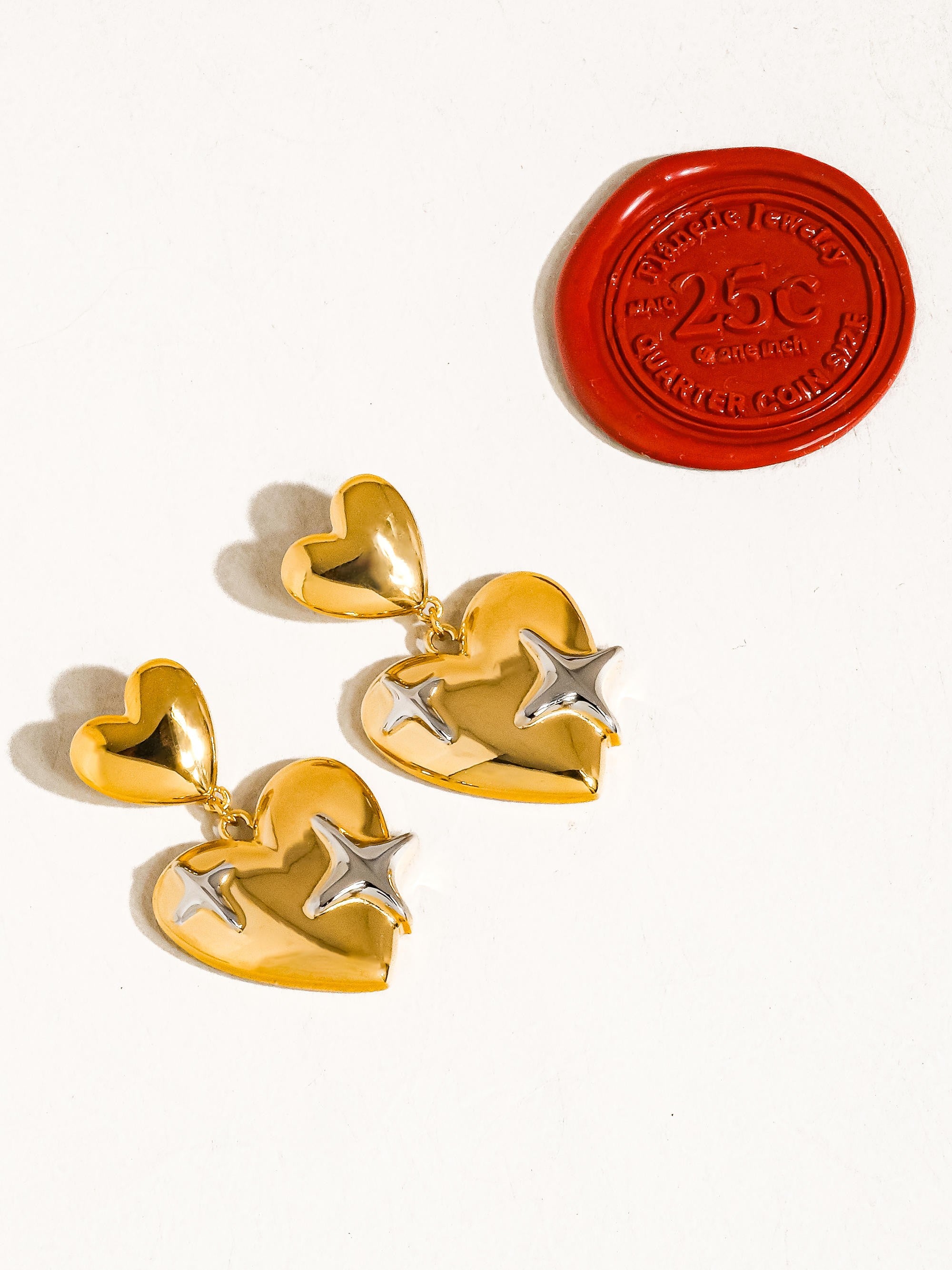 18k Gold Non-tarnish Heart & Star Dangle Earring