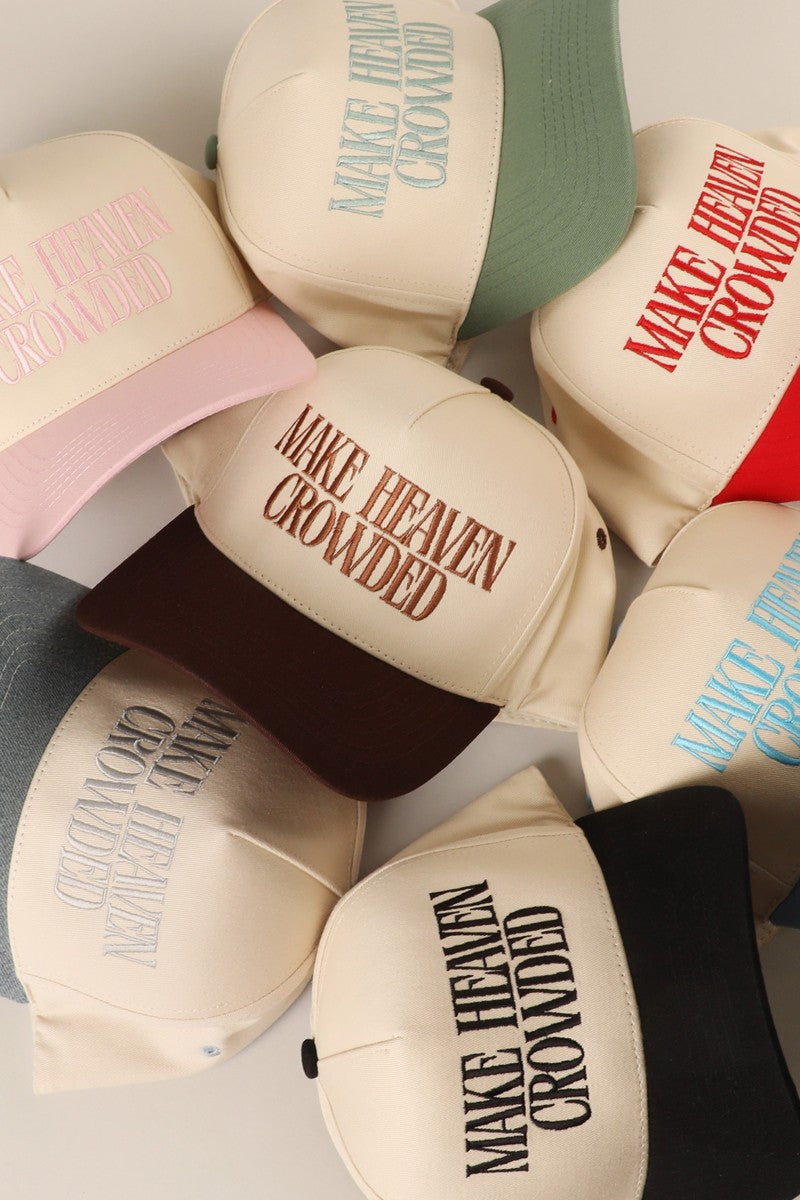 Make Heaven Crowded Sage Embroidered Trucker Hat