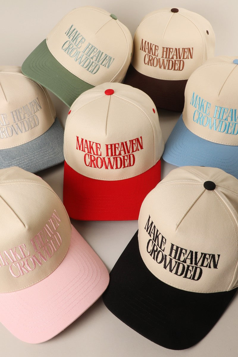 Make Heaven Crowded Sage Embroidered Trucker Hat