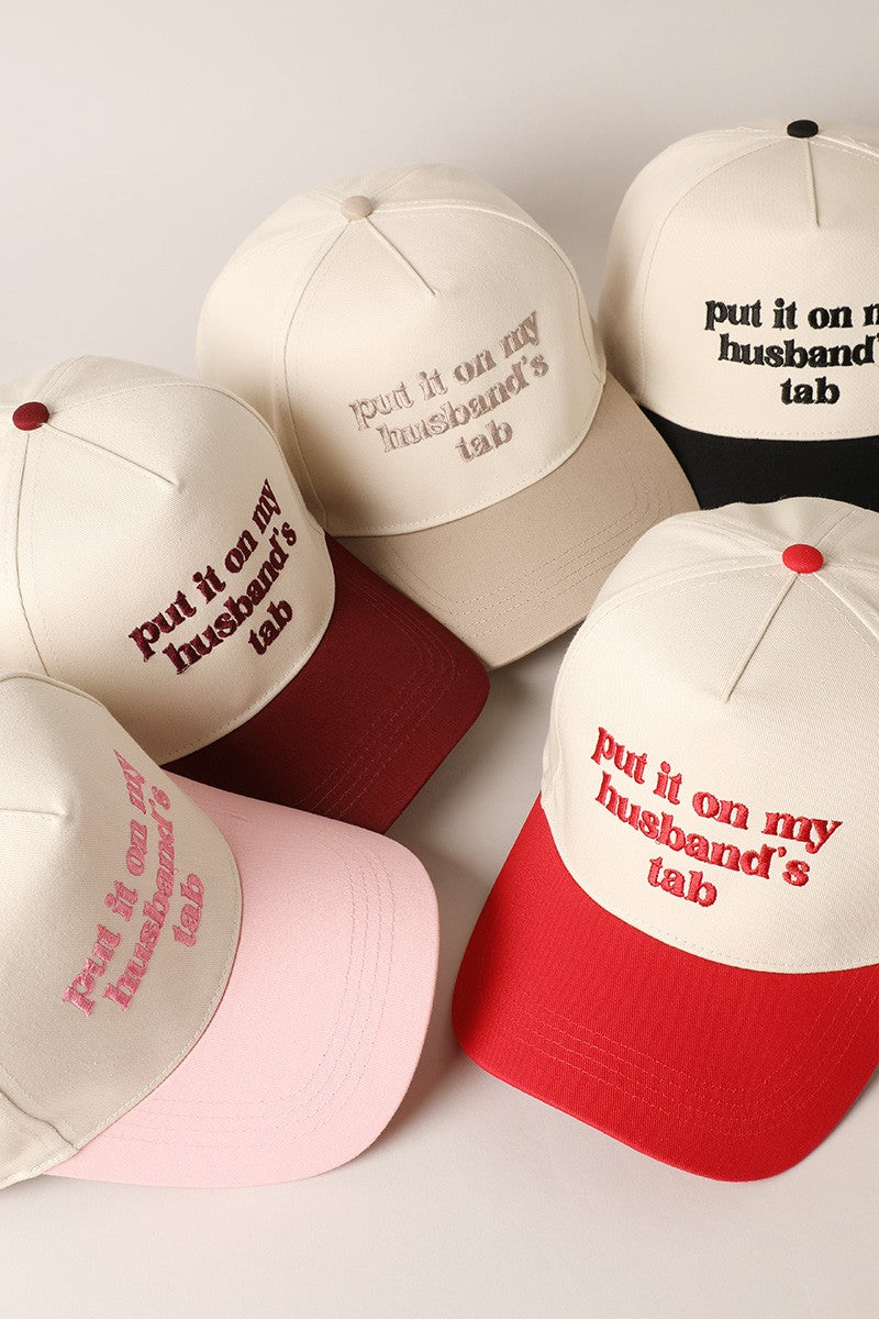 Put It On My Husband's Tab Pink Embroidered Baseball Cap