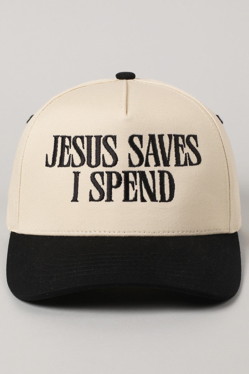 Jesus Saves I Spend Black Embroidered Trucker Hat