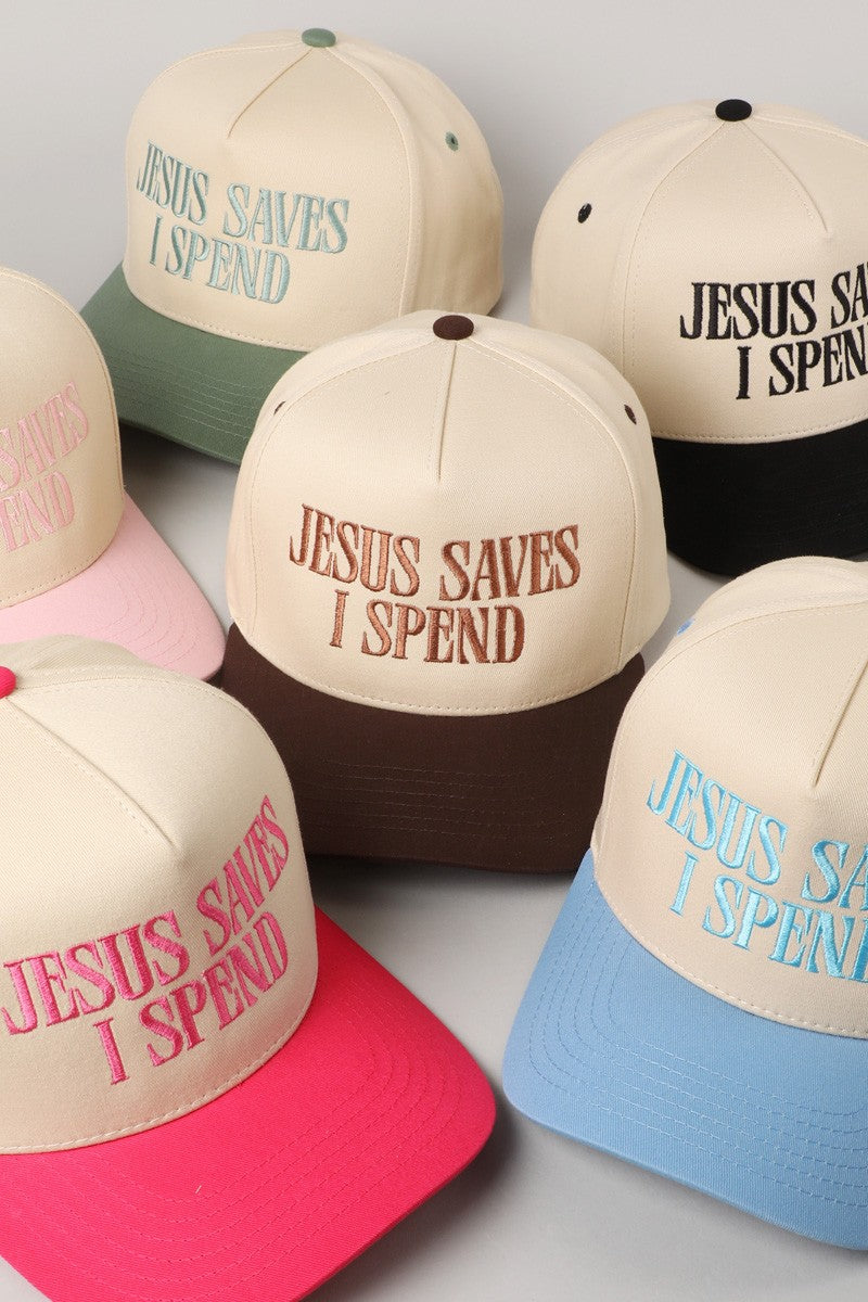 Jesus Saves I Spend Black Embroidered Trucker Hat