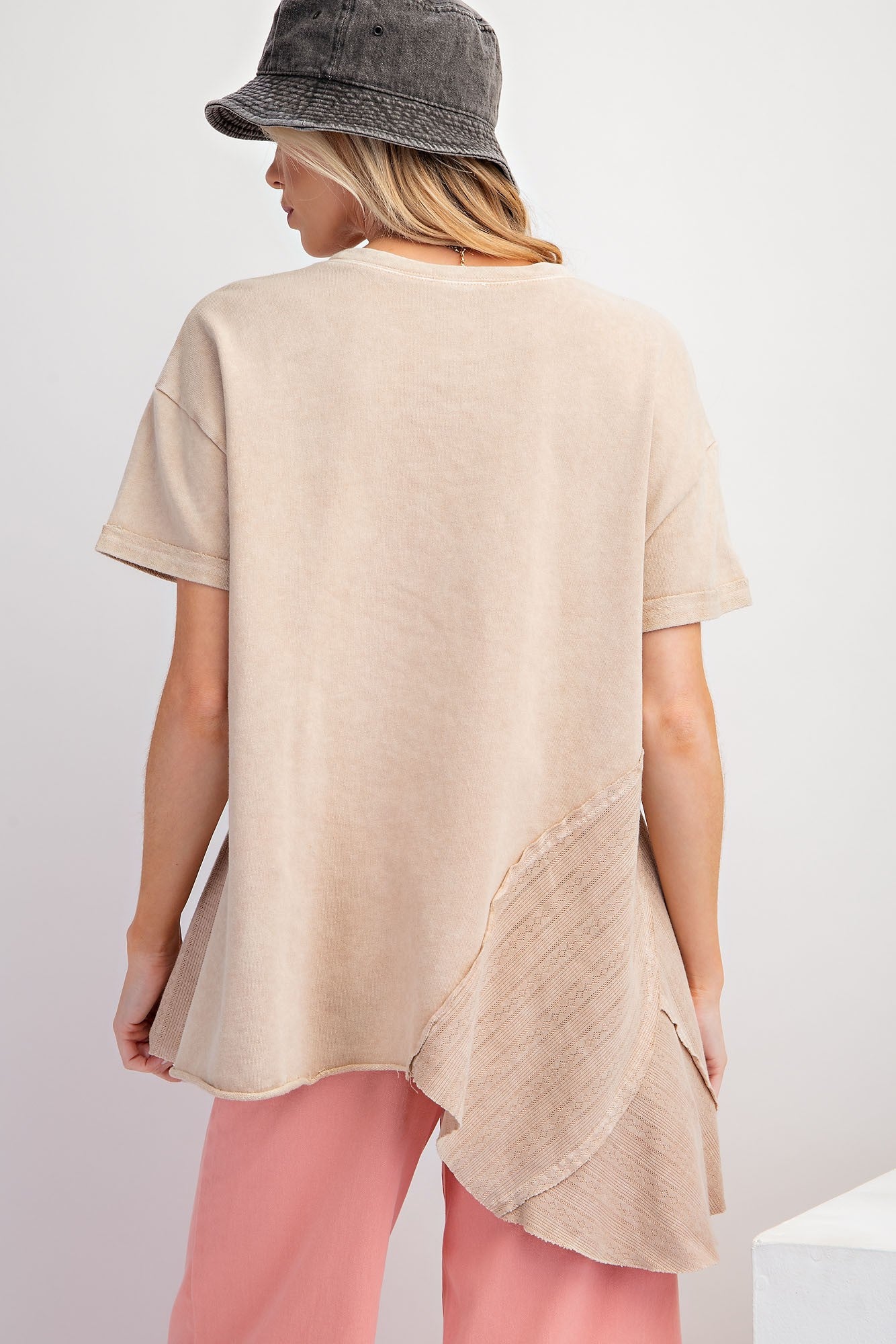 Short Sleeve Latte Brown Mineral Washed Cotton Jersey Knit Tunic