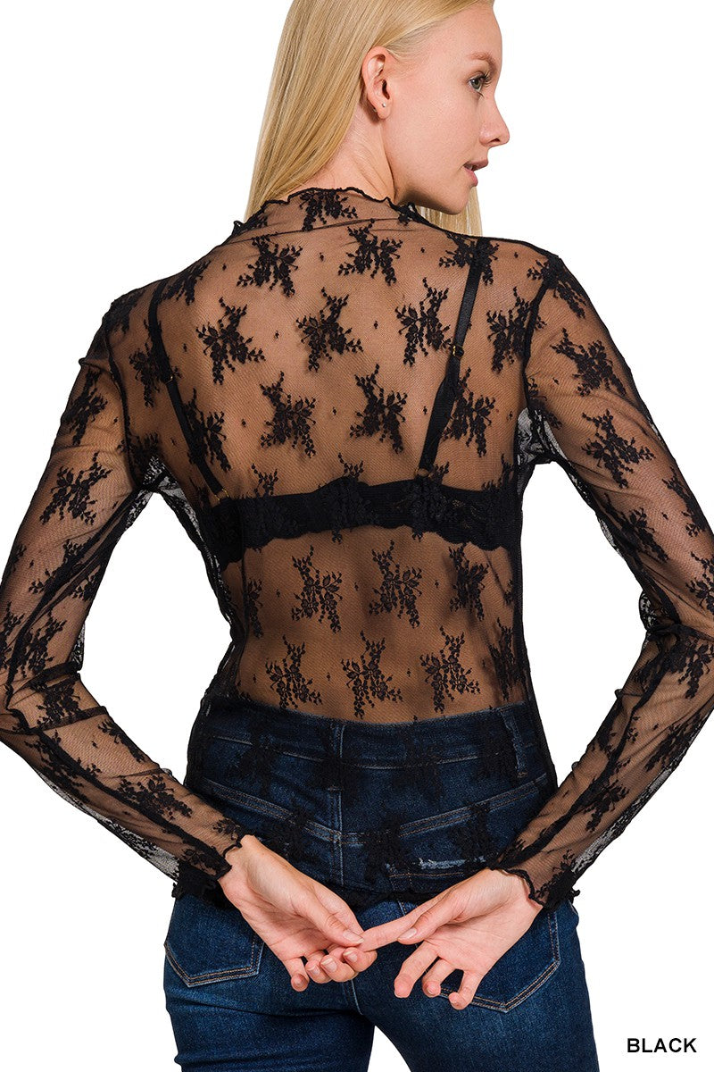 Black Lace See-Through Layering Top