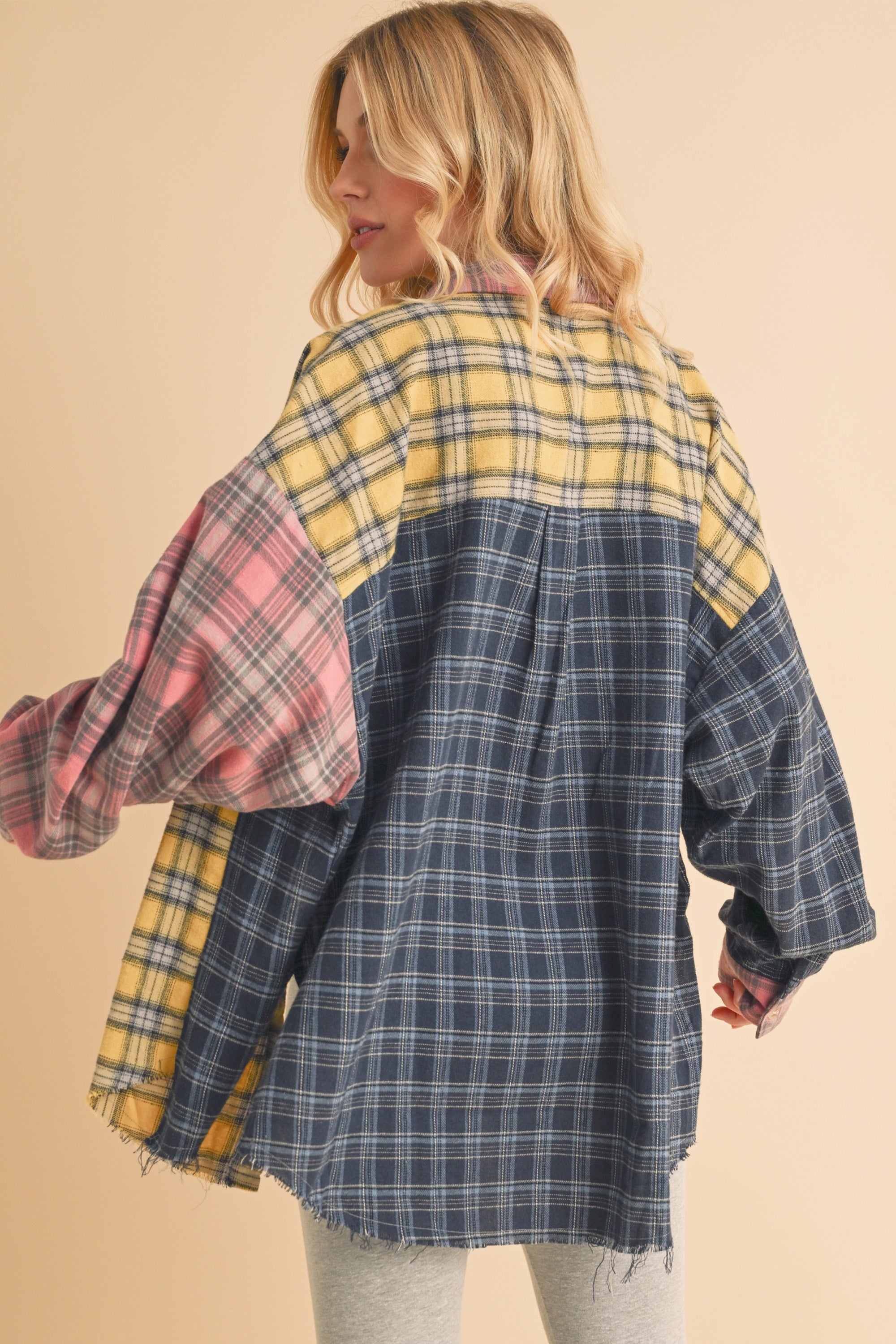 Neela Pink & Blue Multi Color Plaid Flannel