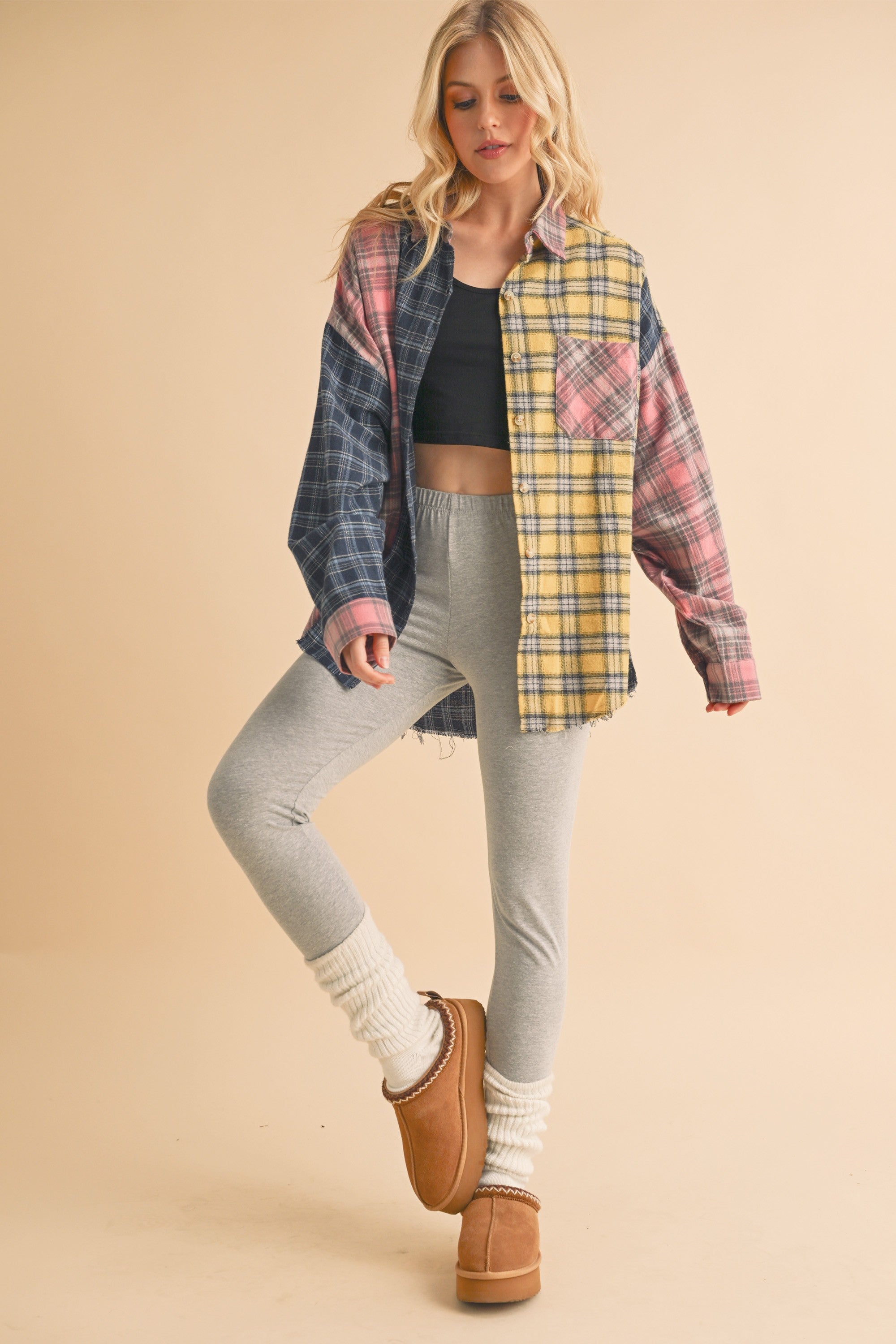 Neela Pink & Blue Multi Color Plaid Flannel